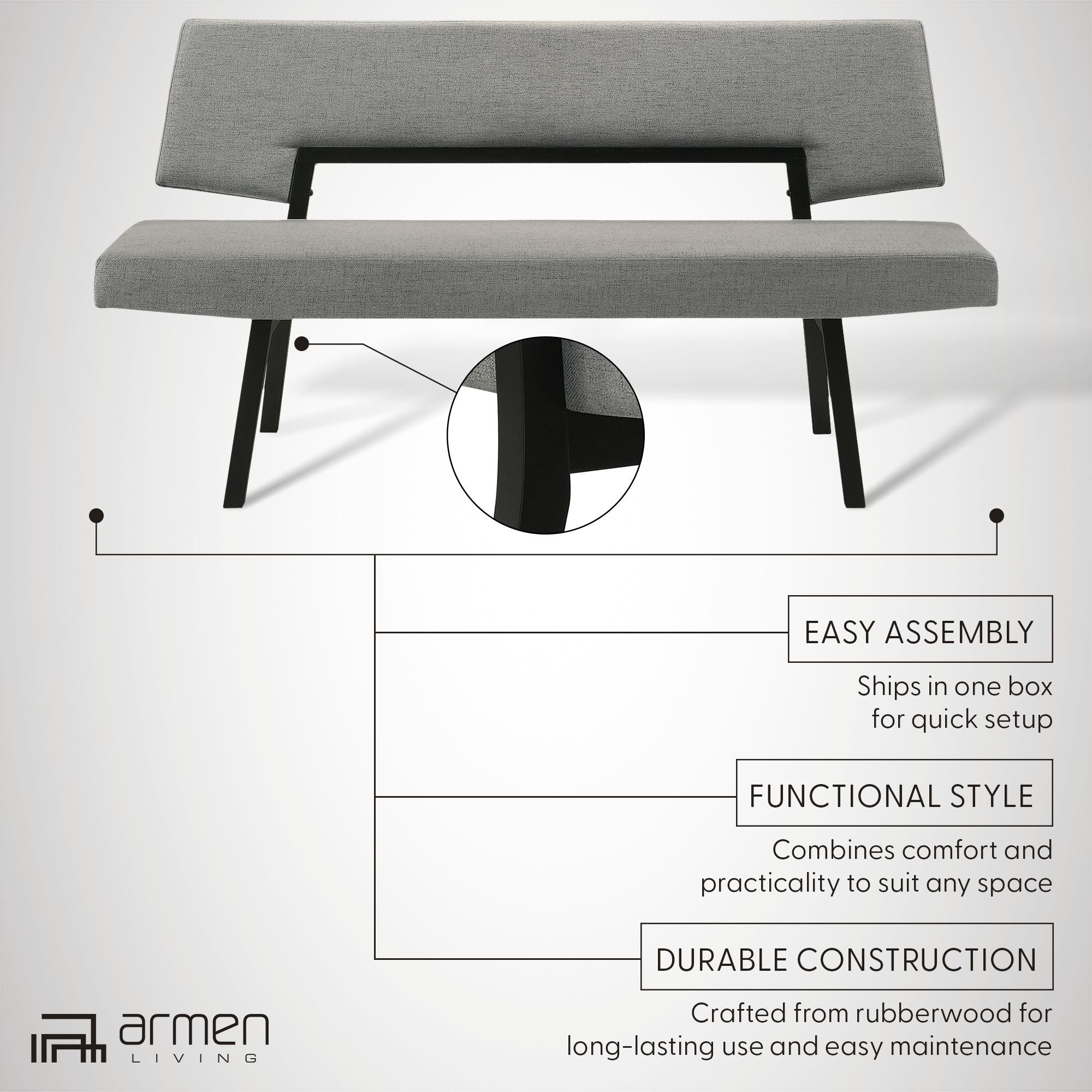 Channell - Dining Bench - Black / Charcoal