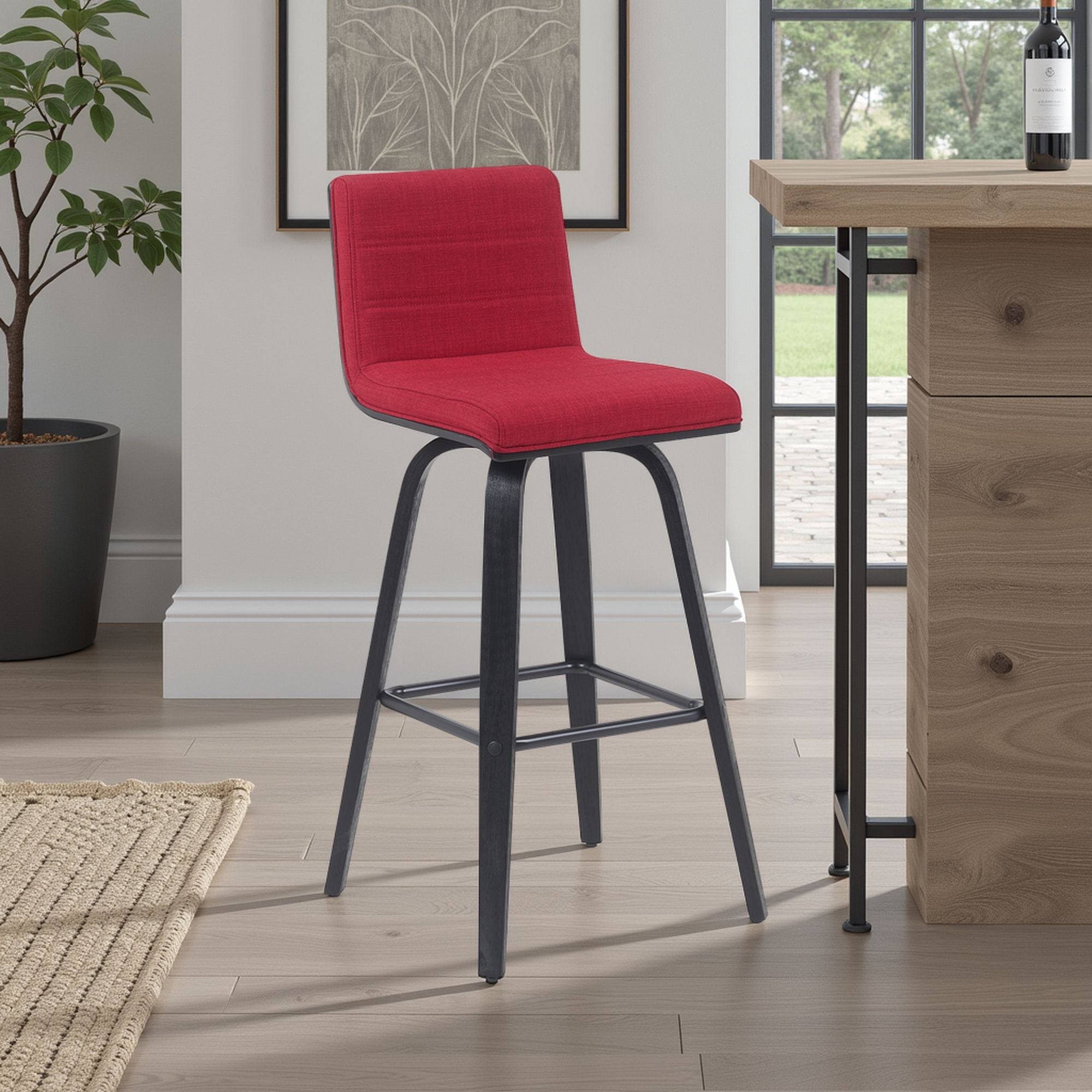 Vienna - Modern Swivel Bar Height Stool - Black Brushed Wood Frame