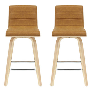 Vienna - 35.5" Swivel Counter Height Square Back Wood Bar Stool With Faux Leather Seat
