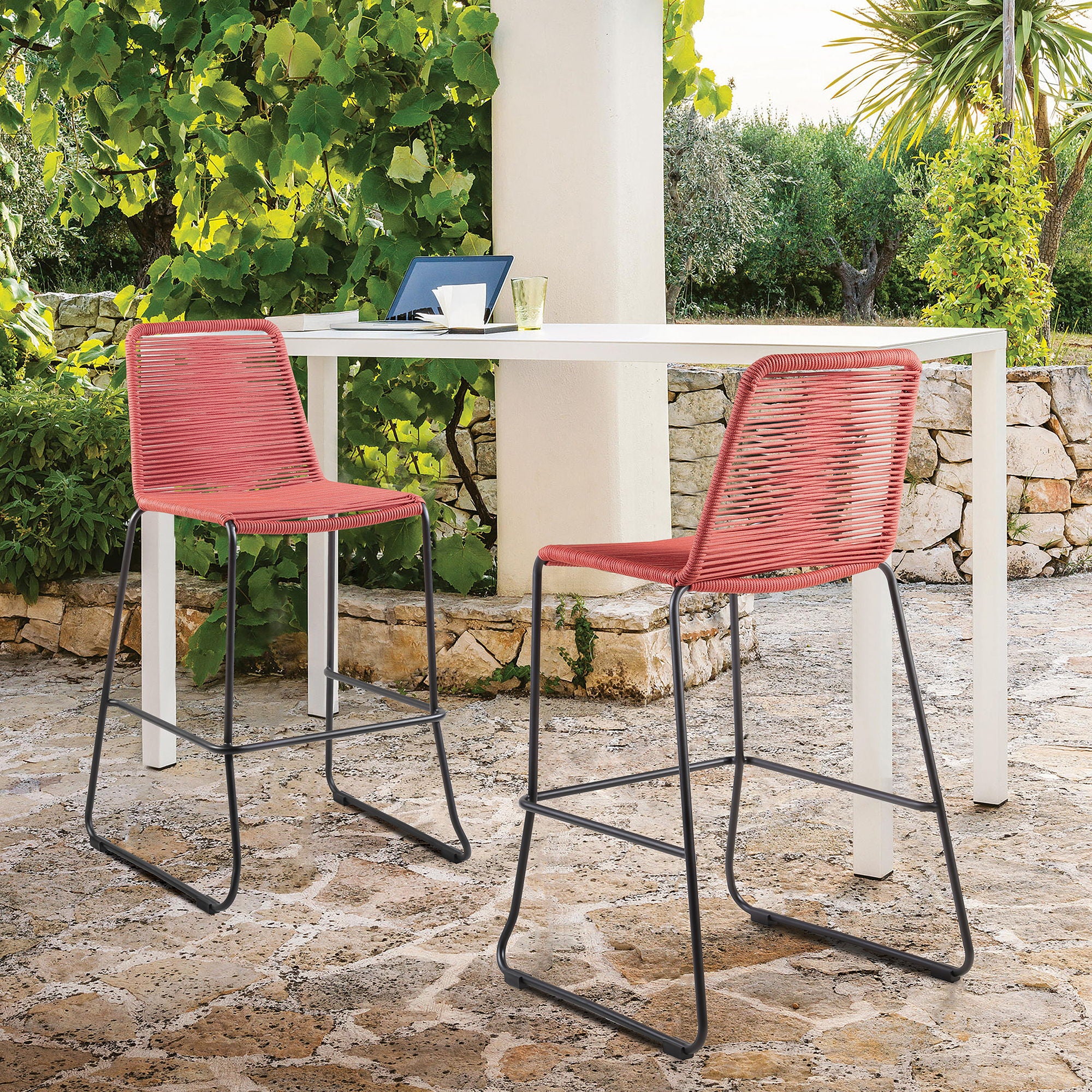 Shasta - 30" Outdoor Metal And Rope Stackable Barstool