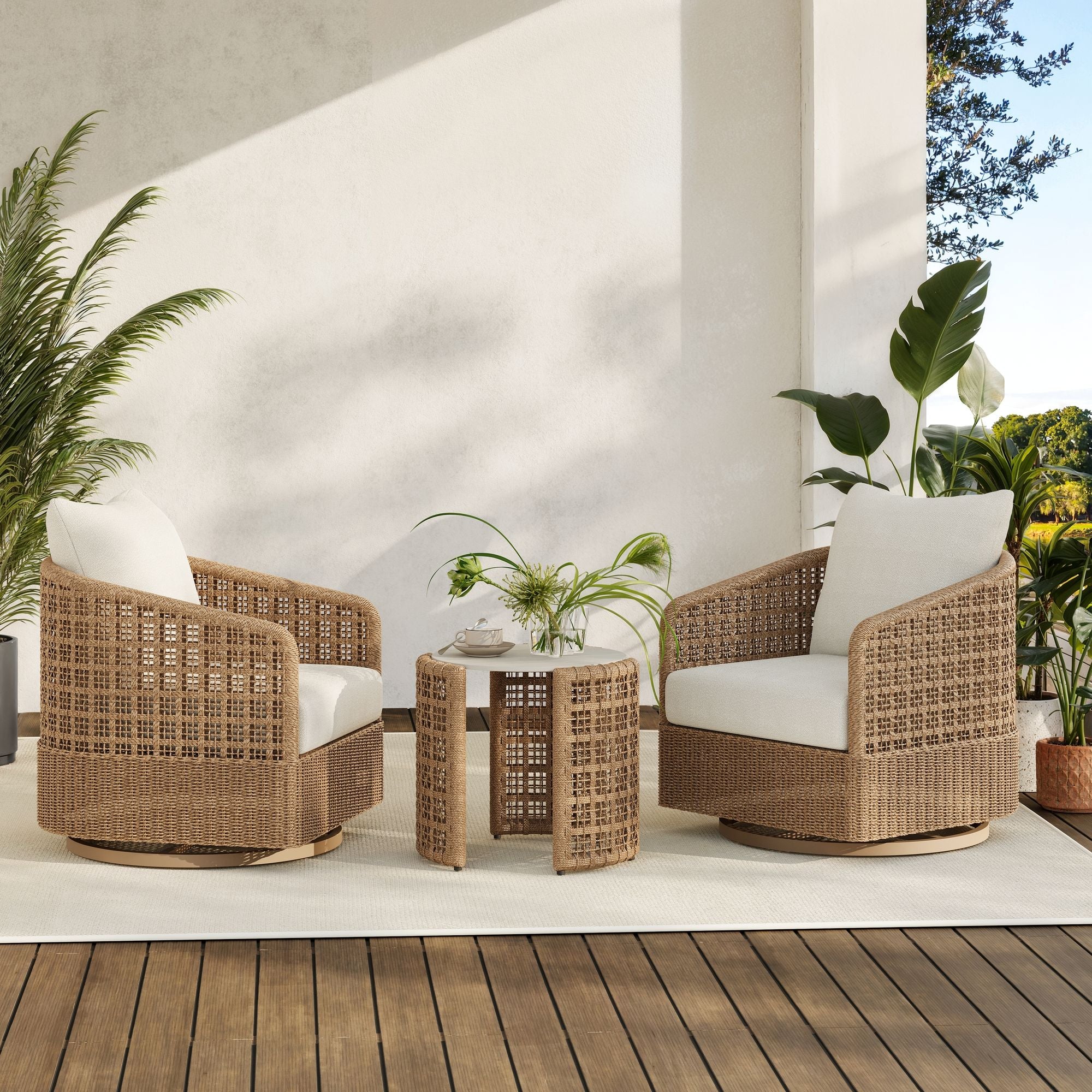Driftbay - Powder Coated Metal Outdoor Conversation Set With Cushions