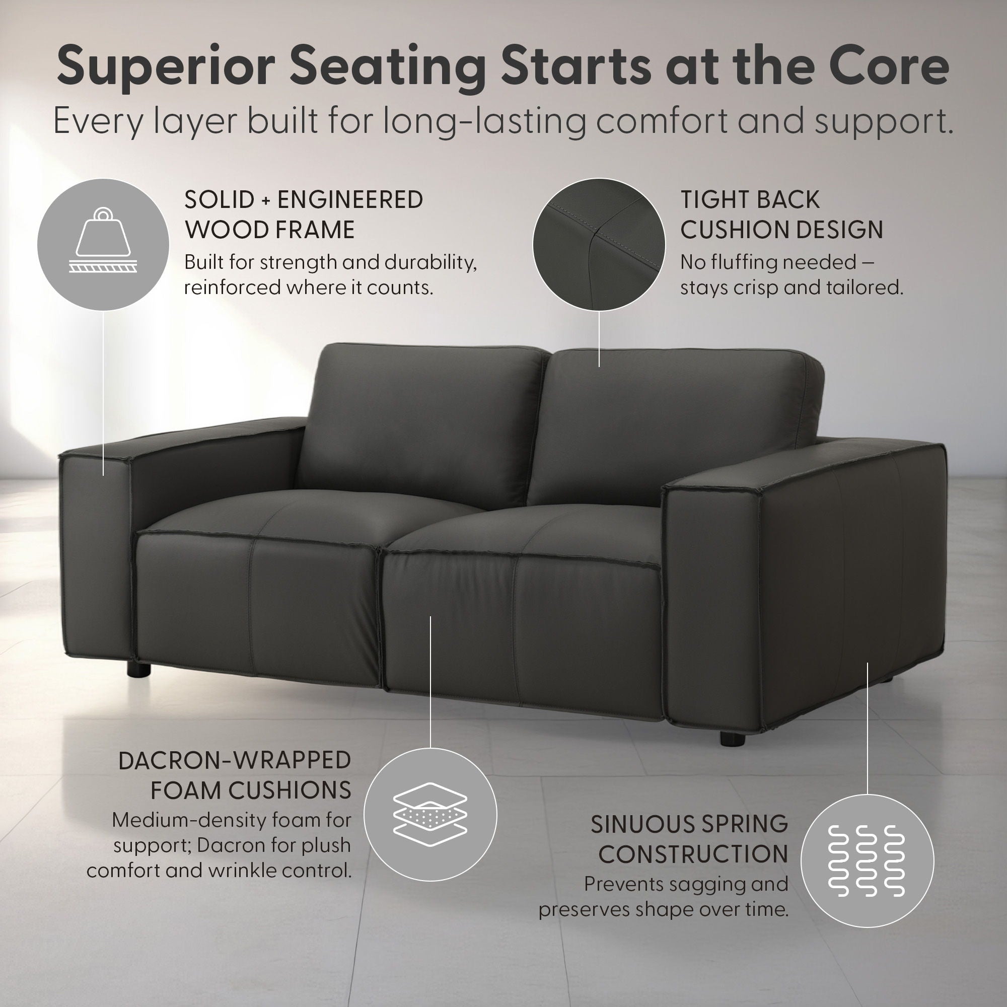 Clayton - Leather Loveseat With Track Arms