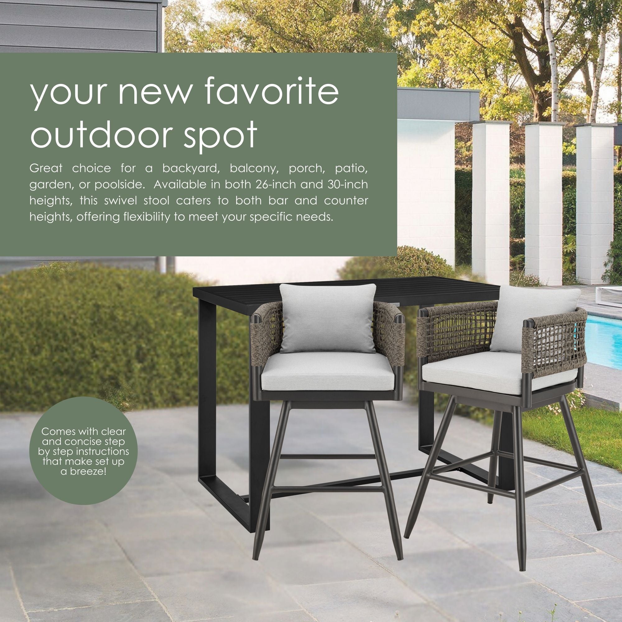 Alegria - Outdoor Patio Swivel Counter Stool Set