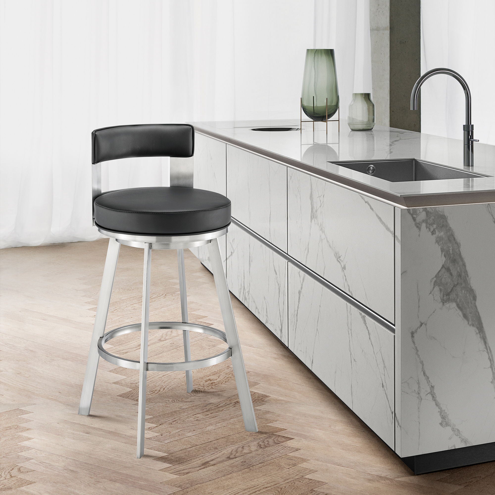 Lynof - Swivel Bar Stool - Brushed Stainless Steel Finish