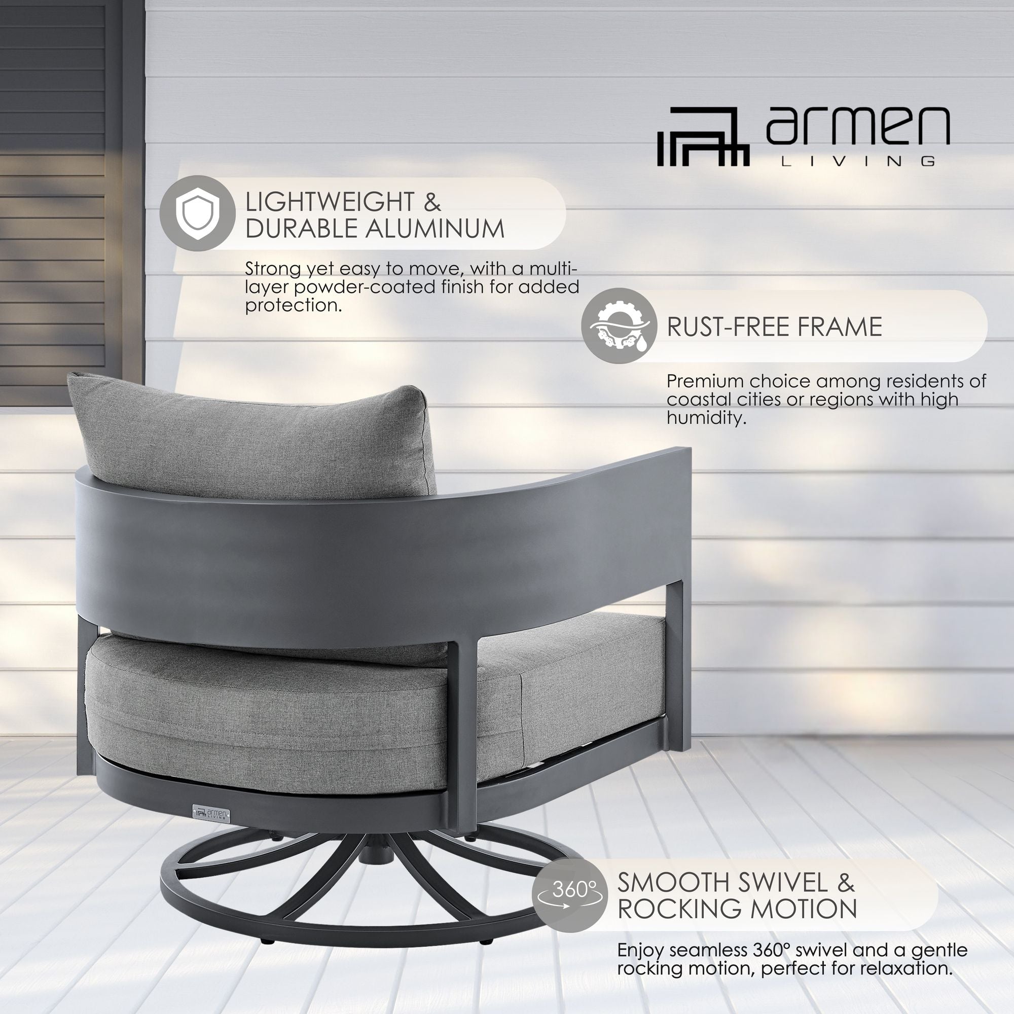 Menorca - Outdoor Patio Swivel Rocking Chair - Gray