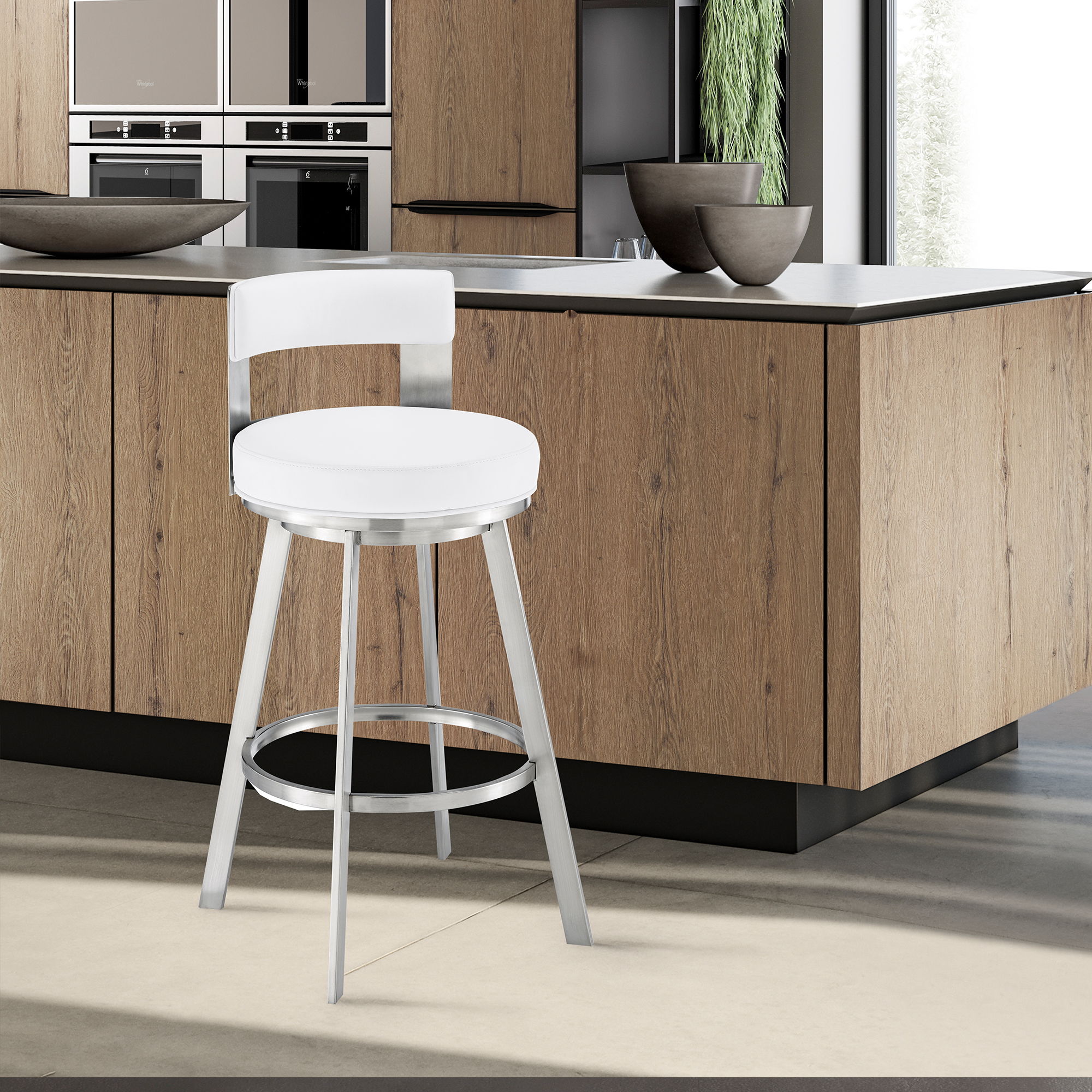 Lynof - Swivel Bar Stool - Brushed Stainless Steel Finish