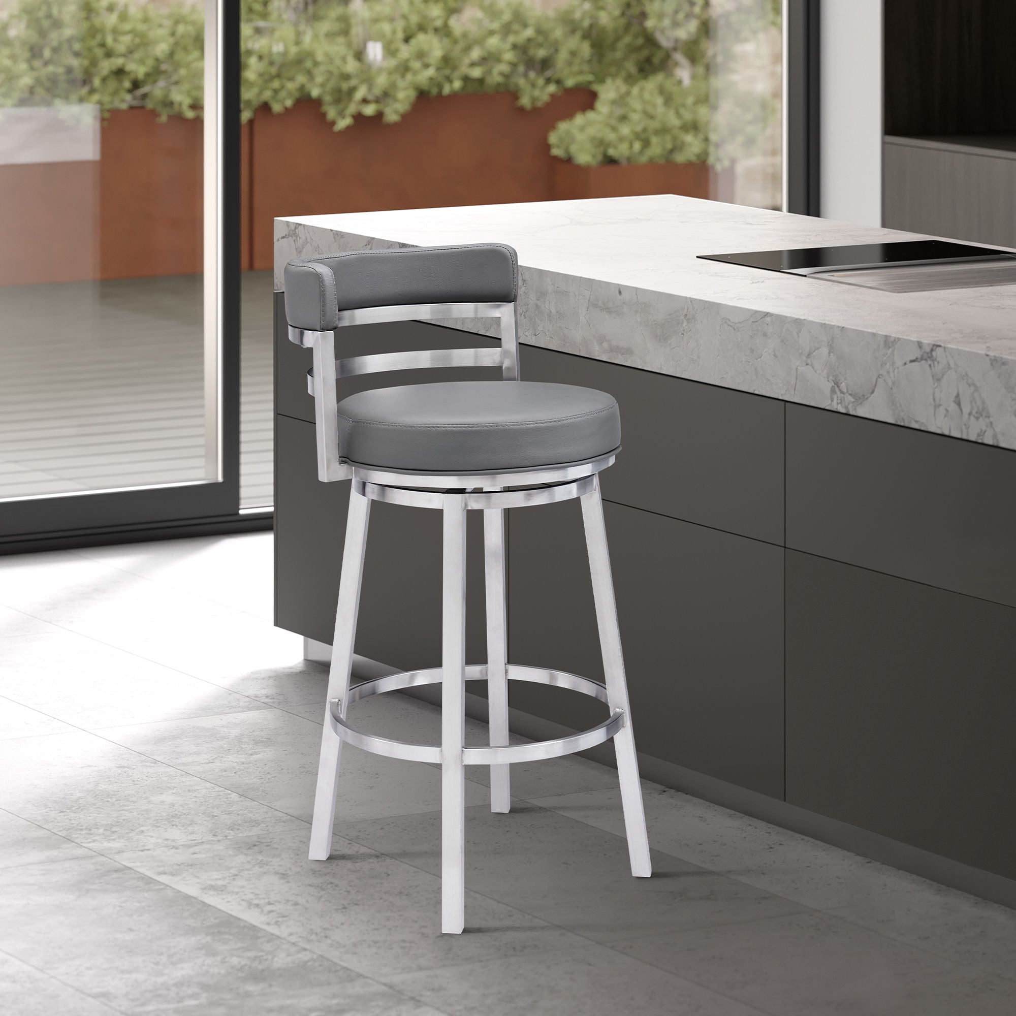 Titana - Swivel Faux Leather And Brushed Stainless Steel Bar Stool