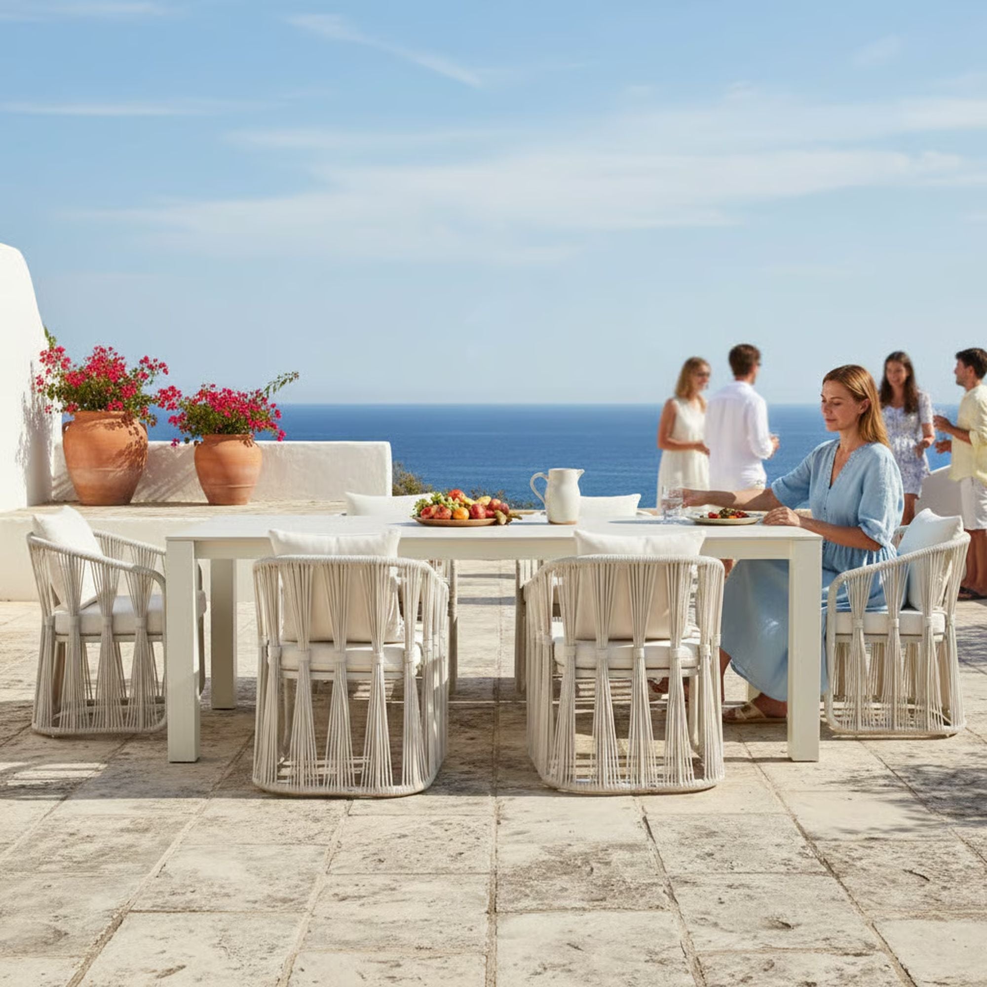 Breeze - Powder Coated Rectangle Metal Outdoor Dining Set With Cushions