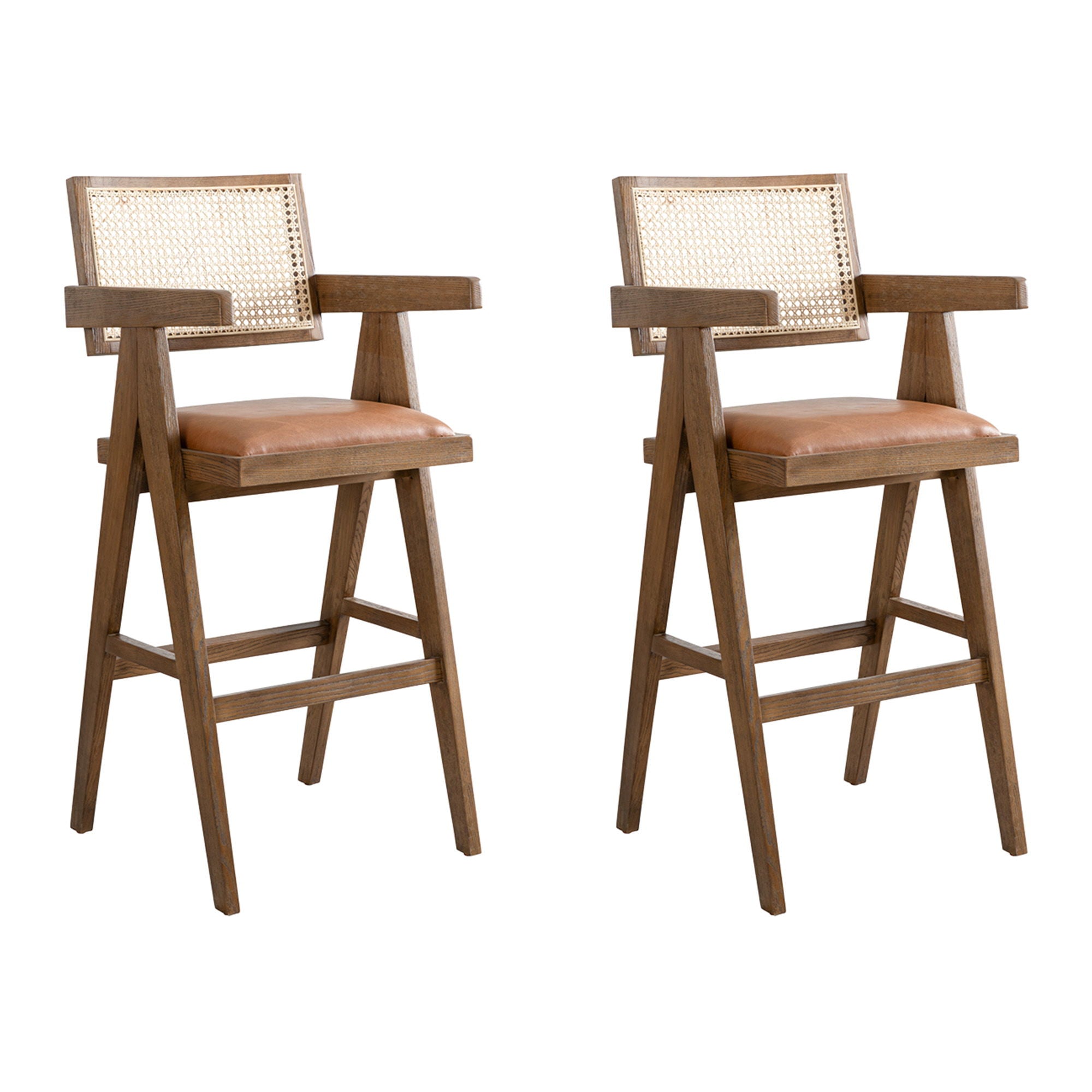 Harley - Nutmeg Brown Solid Wood And Rattan Upholstered 30" Bar Height Barstool