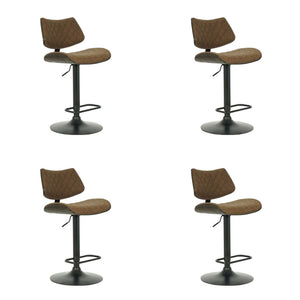 Leland - Adjustable Swivel Curved Back Wood Bar Stool With Faux Leather Seat