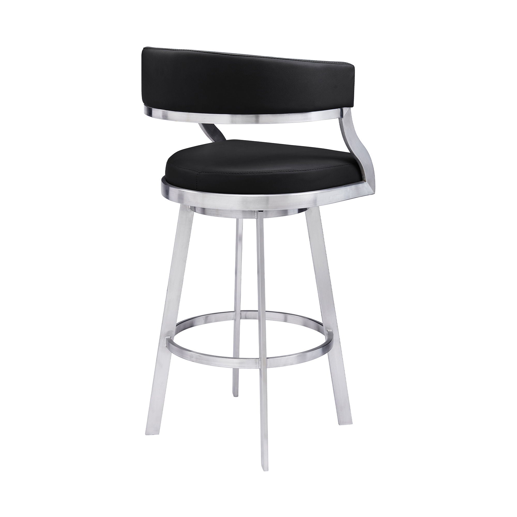 Dione - Swivel Faux Leather And Brushed Stainless Steel Bar Stool