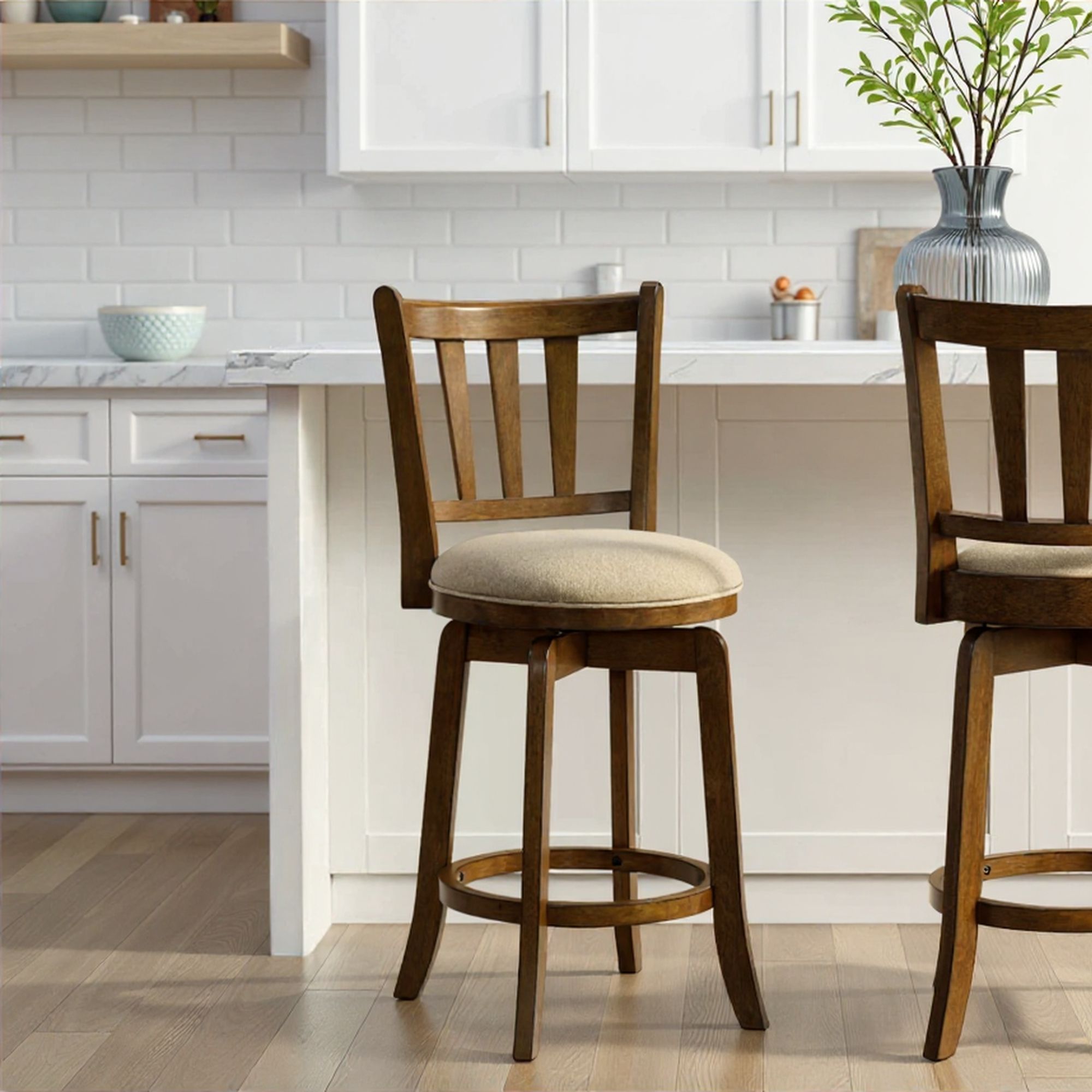 Wren - Modern Farmhouse Swivel Wood Counter Height Kitchen Bar Stool