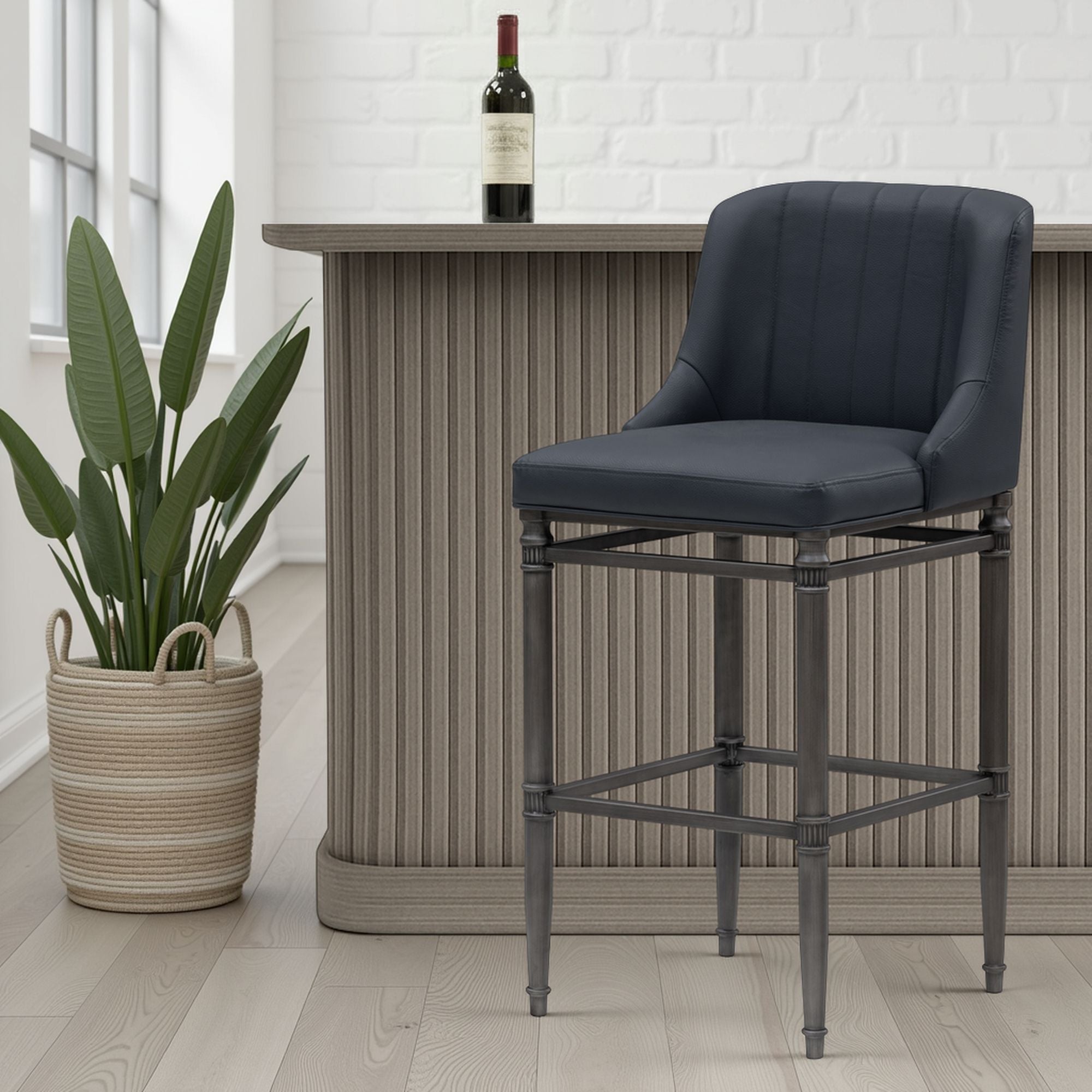 Marvin - Steel Frame Faux Leather Upholstered Bar Height Barstool