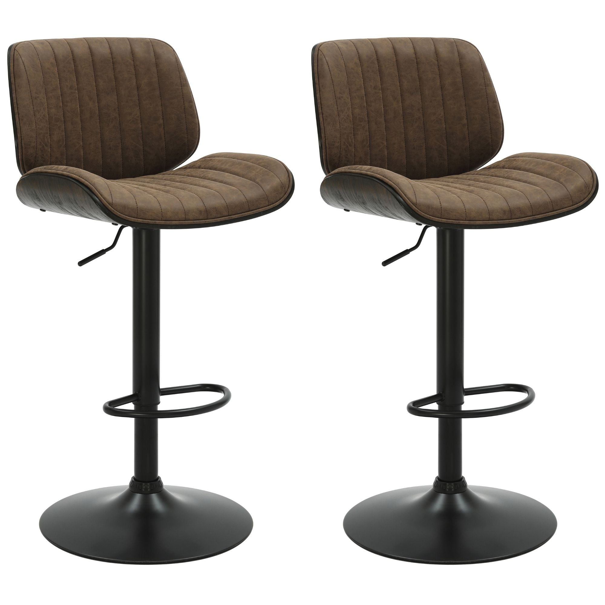 Brock - Adjustable Swivel Curved Back Wood Bar Stool With Faux Leather Seat