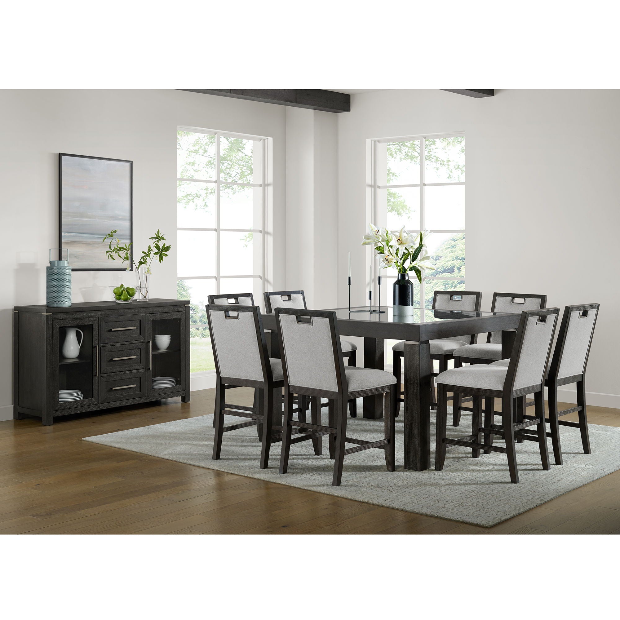 Elodie - Counter Table With Glass - Charcoal