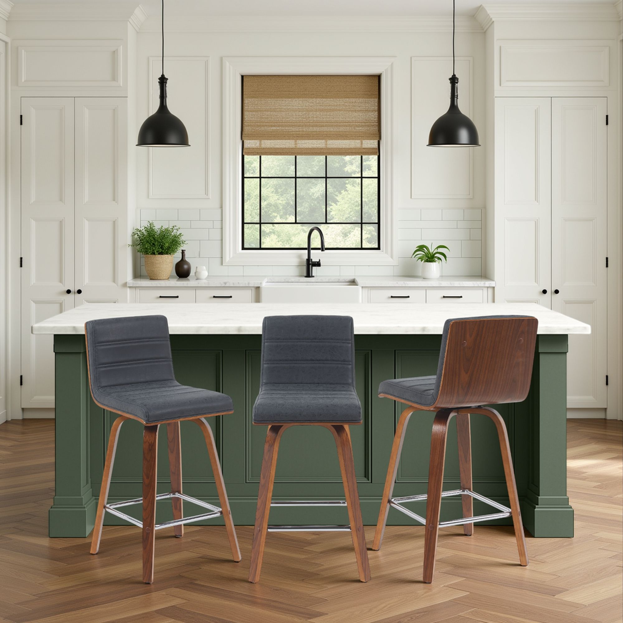Vienna - Modern Counter Height Swivel Bar Stool - Walnut Finished Wood Frame