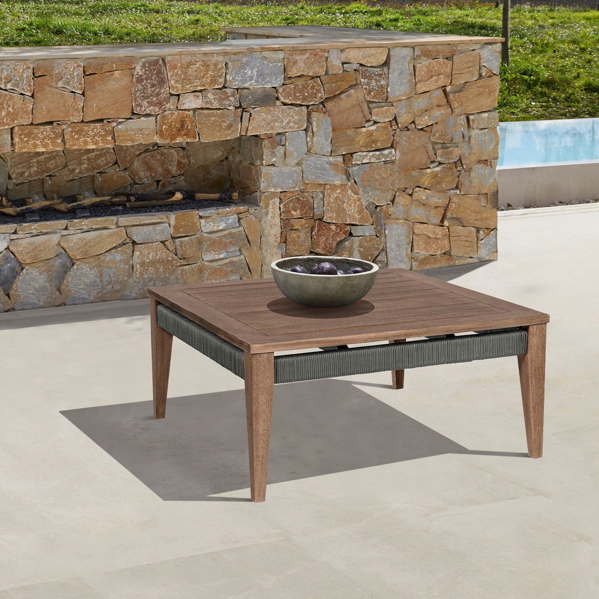 Orbit - Square Outdoor Patio Coffee Table - Weathered Eucalyptus