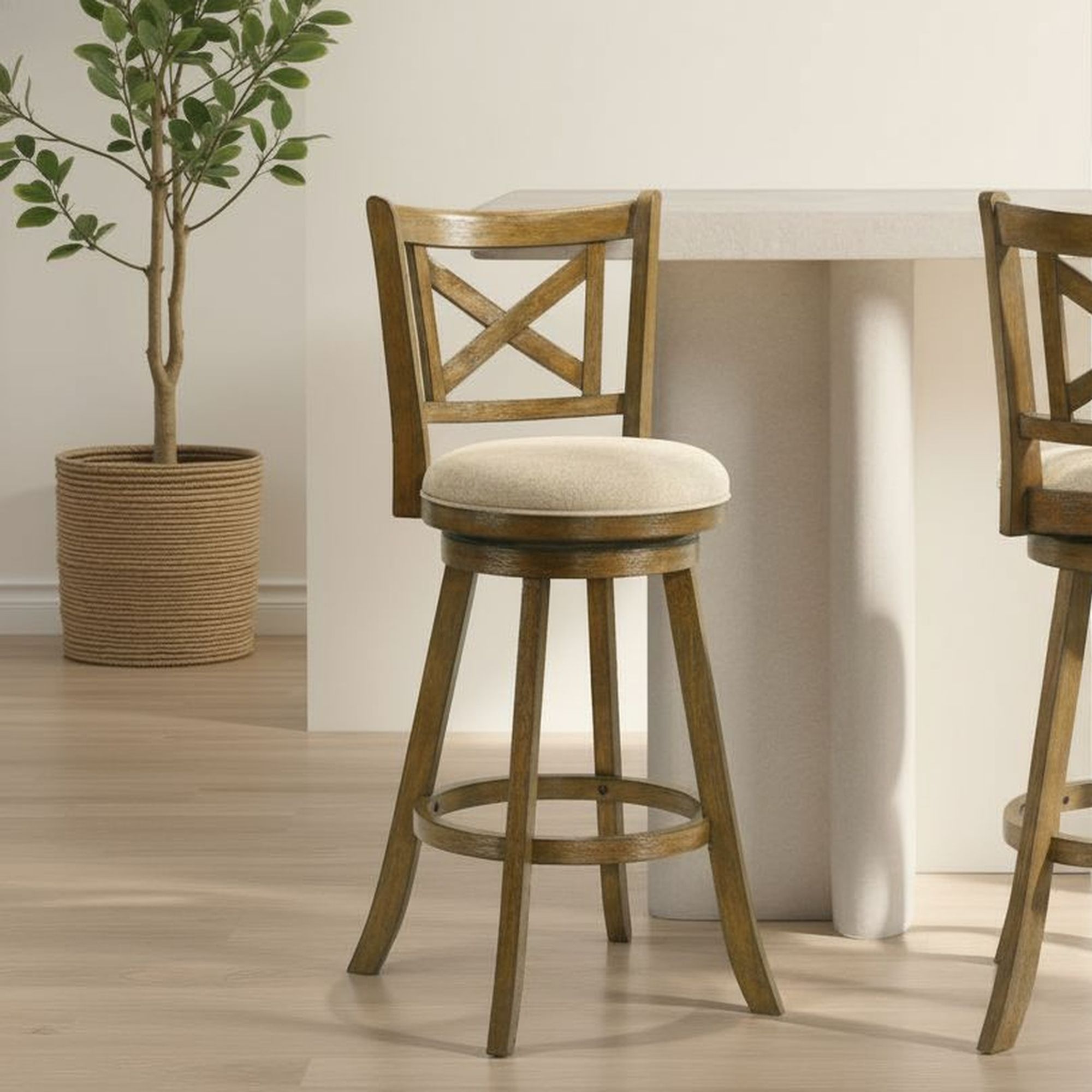 Kodi - Modern Farmhouse Swivel Wood Bar Height Kitchen Bar Stool