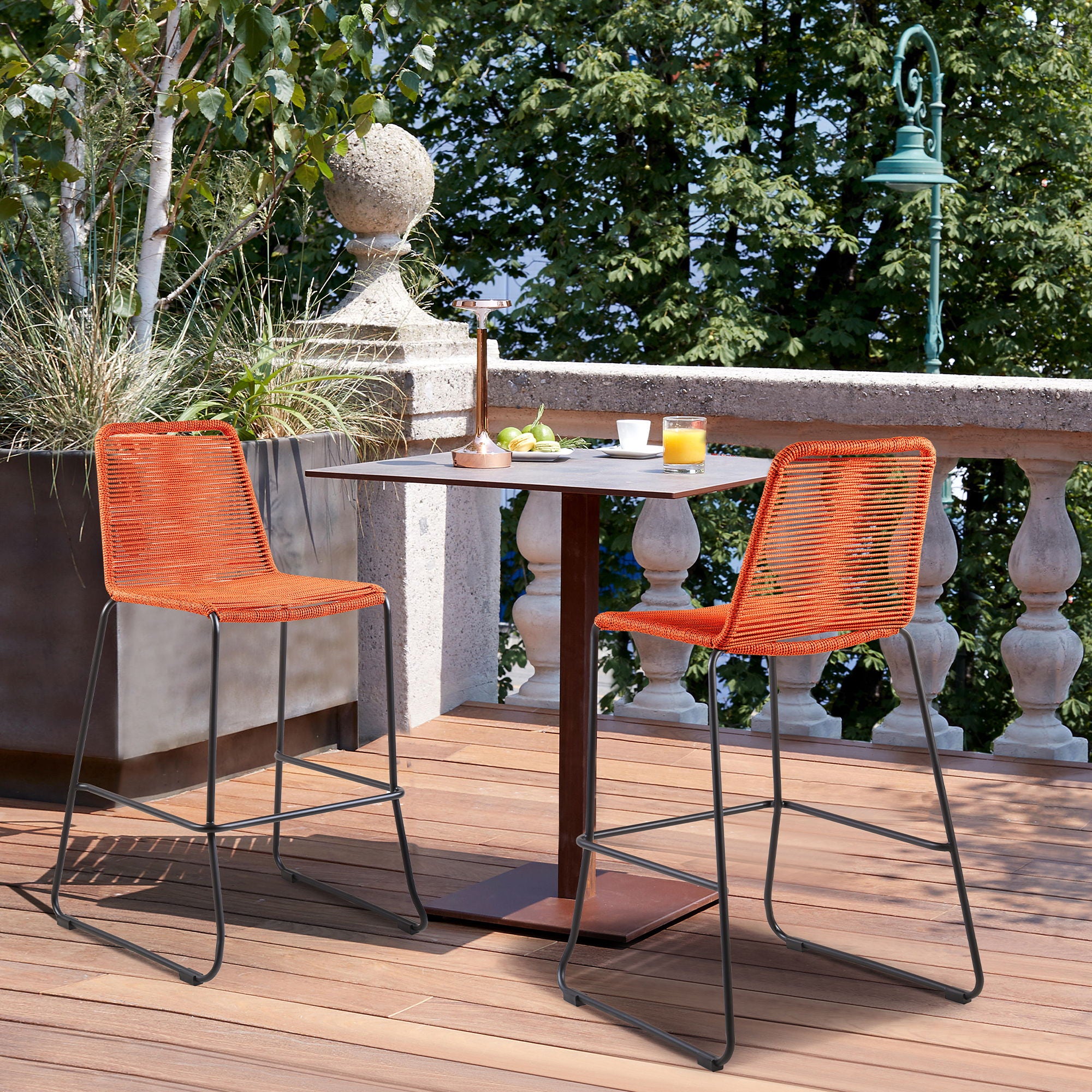 Shasta - 30" Outdoor Metal And Rope Stackable Barstool