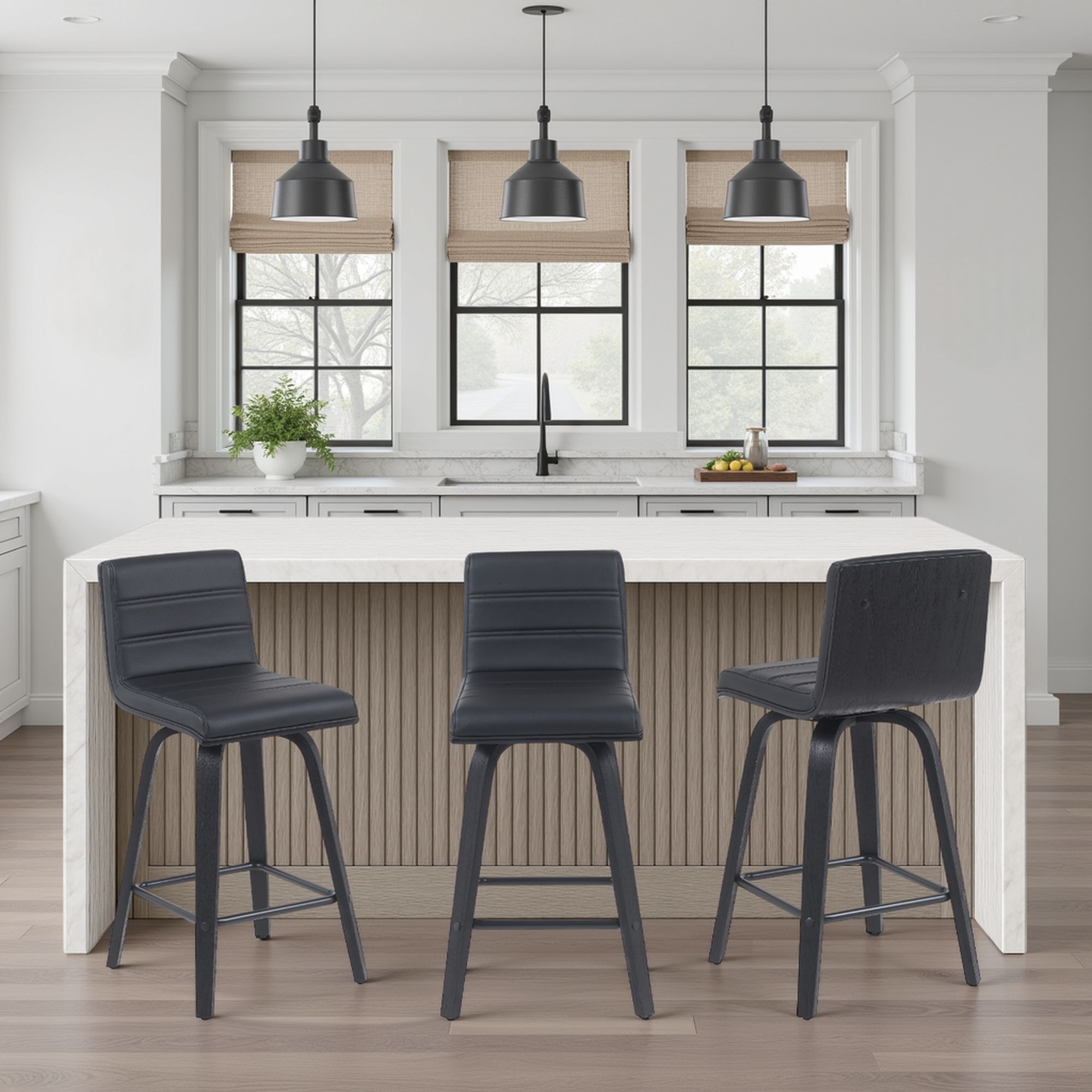Vienna - Modern Counter Height Swivel Bar Stool - Black Brushed Wood Frame