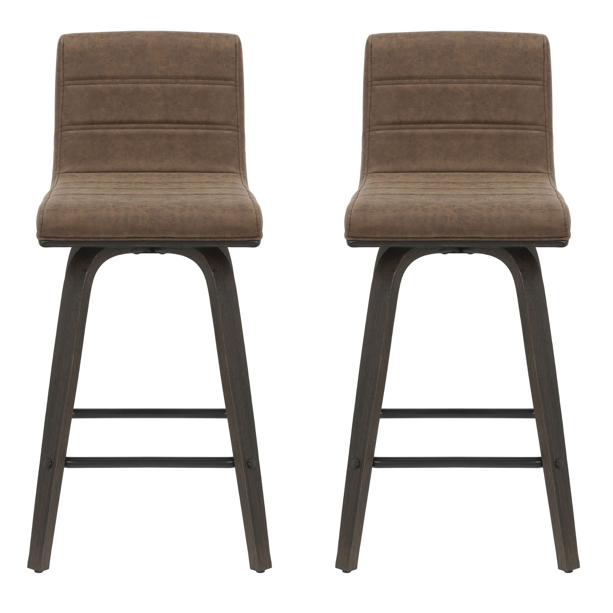 Vienna - 35.5" Swivel Counter Height Square Back Wood Bar Stool With Faux Leather Seat