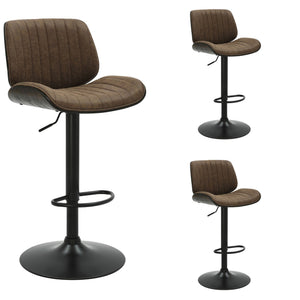 Brock - Adjustable Swivel Curved Back Wood Bar Stool With Faux Leather Seat