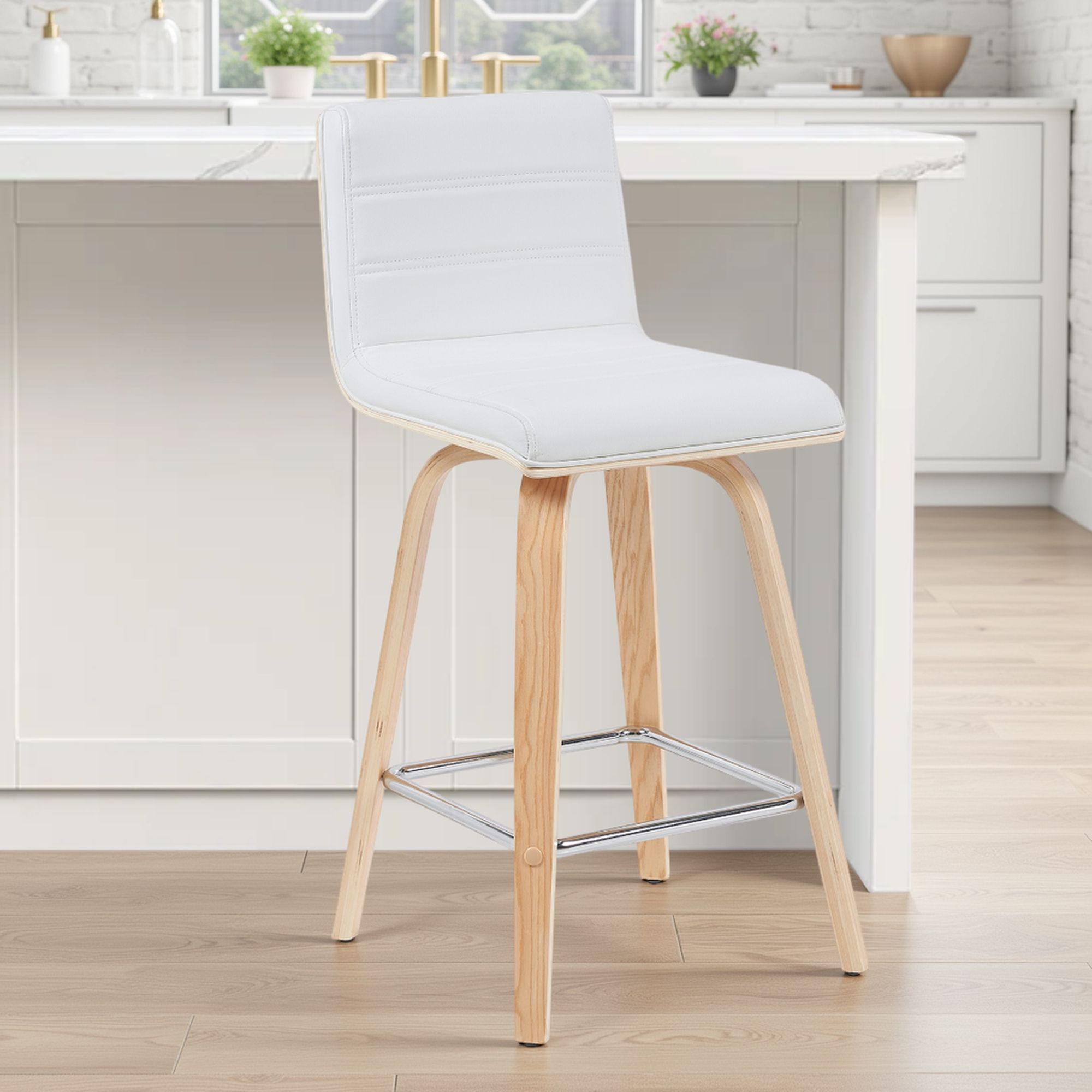 Vienna - Modern Counter Height Swivel Bar Stool - Patterned Oak Wood Frame