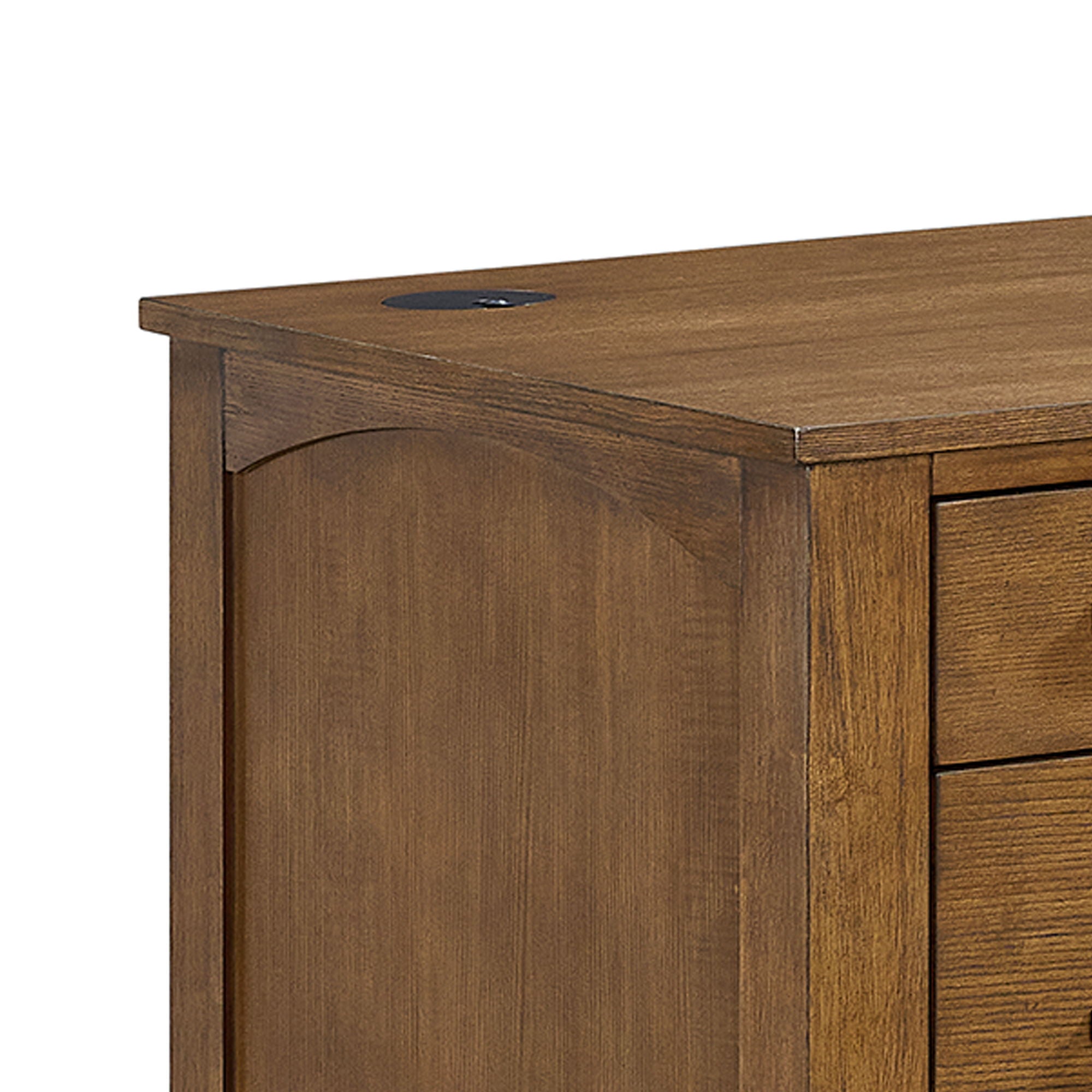 Portico - Half Pedestal Desk With Power / USB - Brown Oak