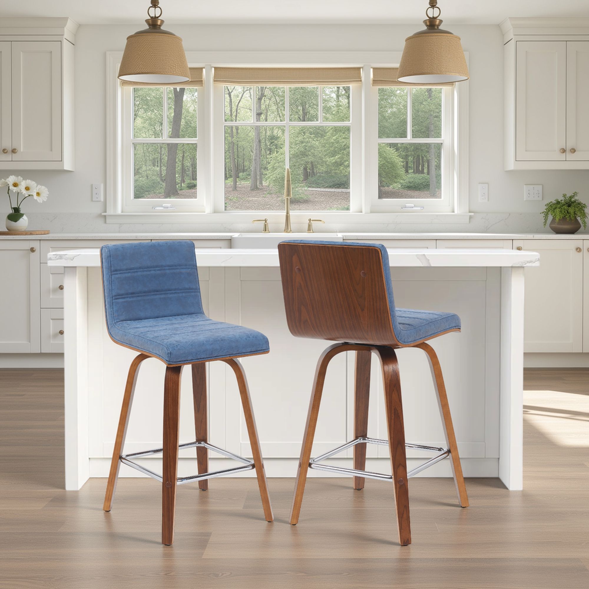 Vienna - Modern Counter Height Swivel Bar Stool - Walnut Finished Wood Frame