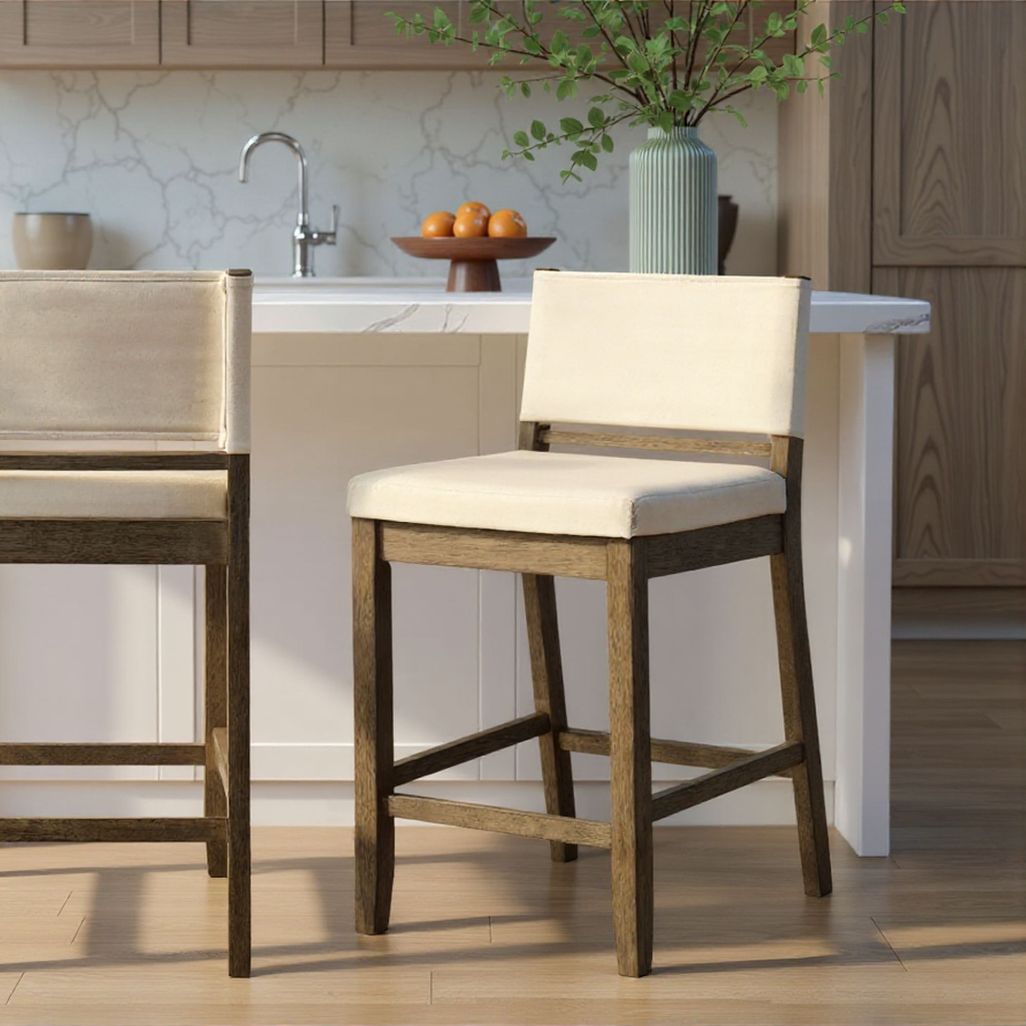 Yaneli - Contemporary Natural Wood Counter Height Kitchen Bar Stool