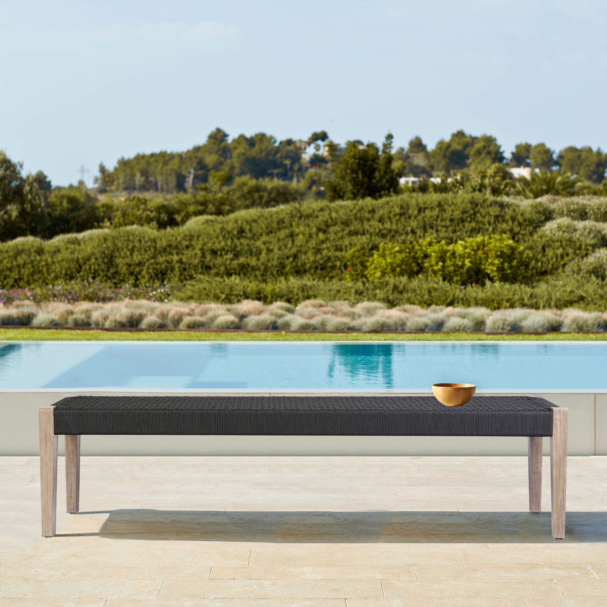 Camino - Indoor Outdoor Dining Bench - Eucalyptus Wood And Charcoal Rope