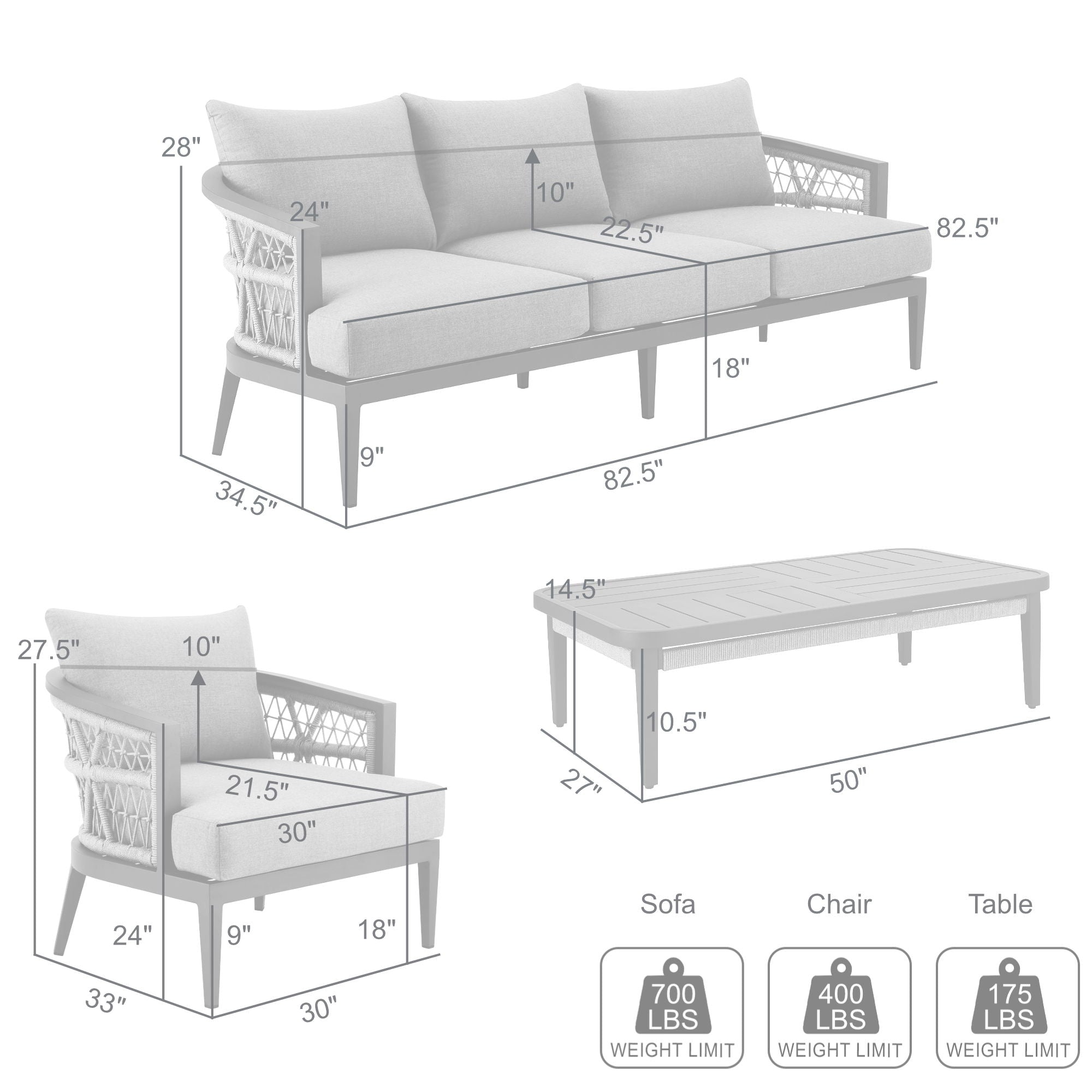 Zella - 4 Piece Outdoor Patio Conversation Set - Light Gray
