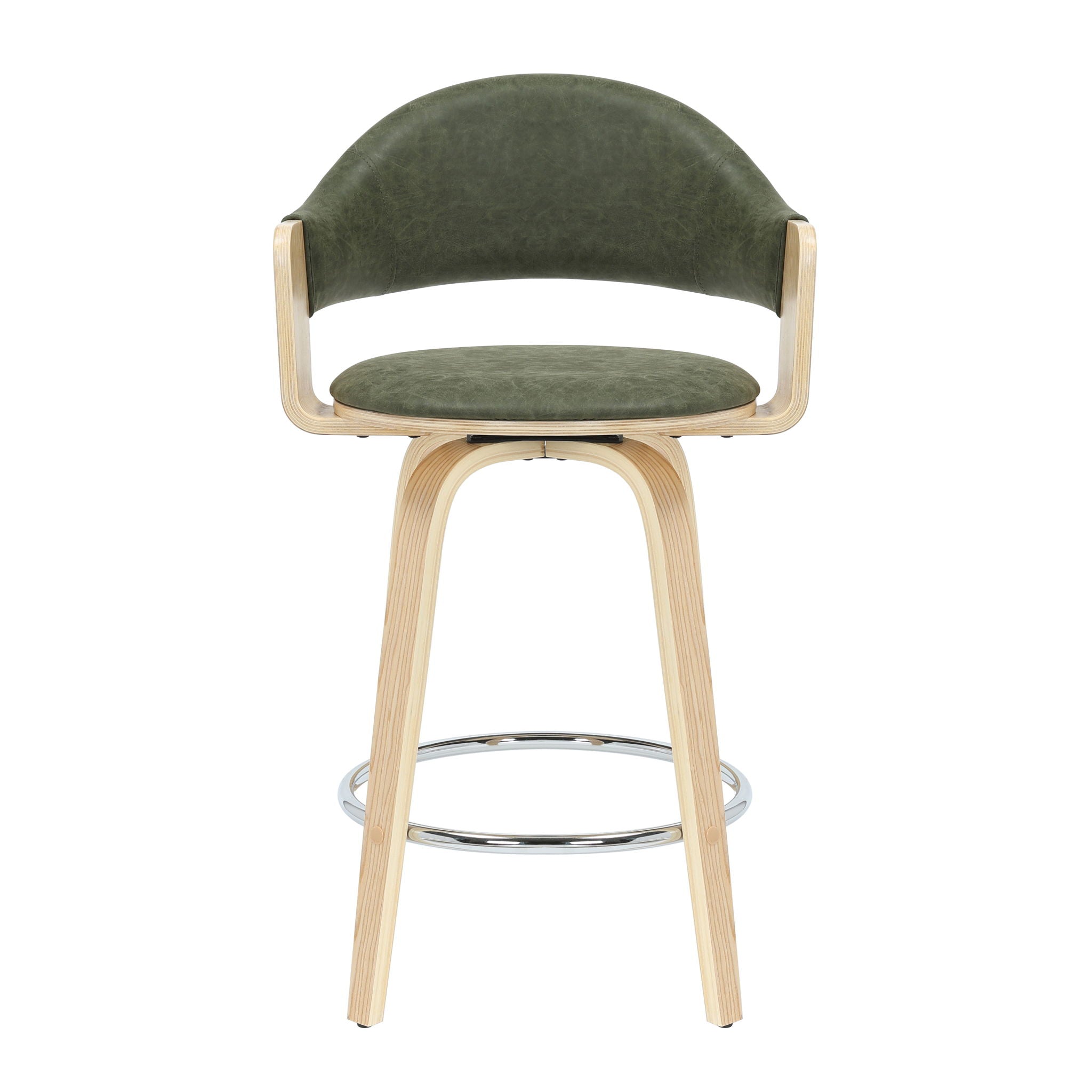 Daxton - Swivel Counter Height Round Back Wood Bar Stool With Faux Leather Seat