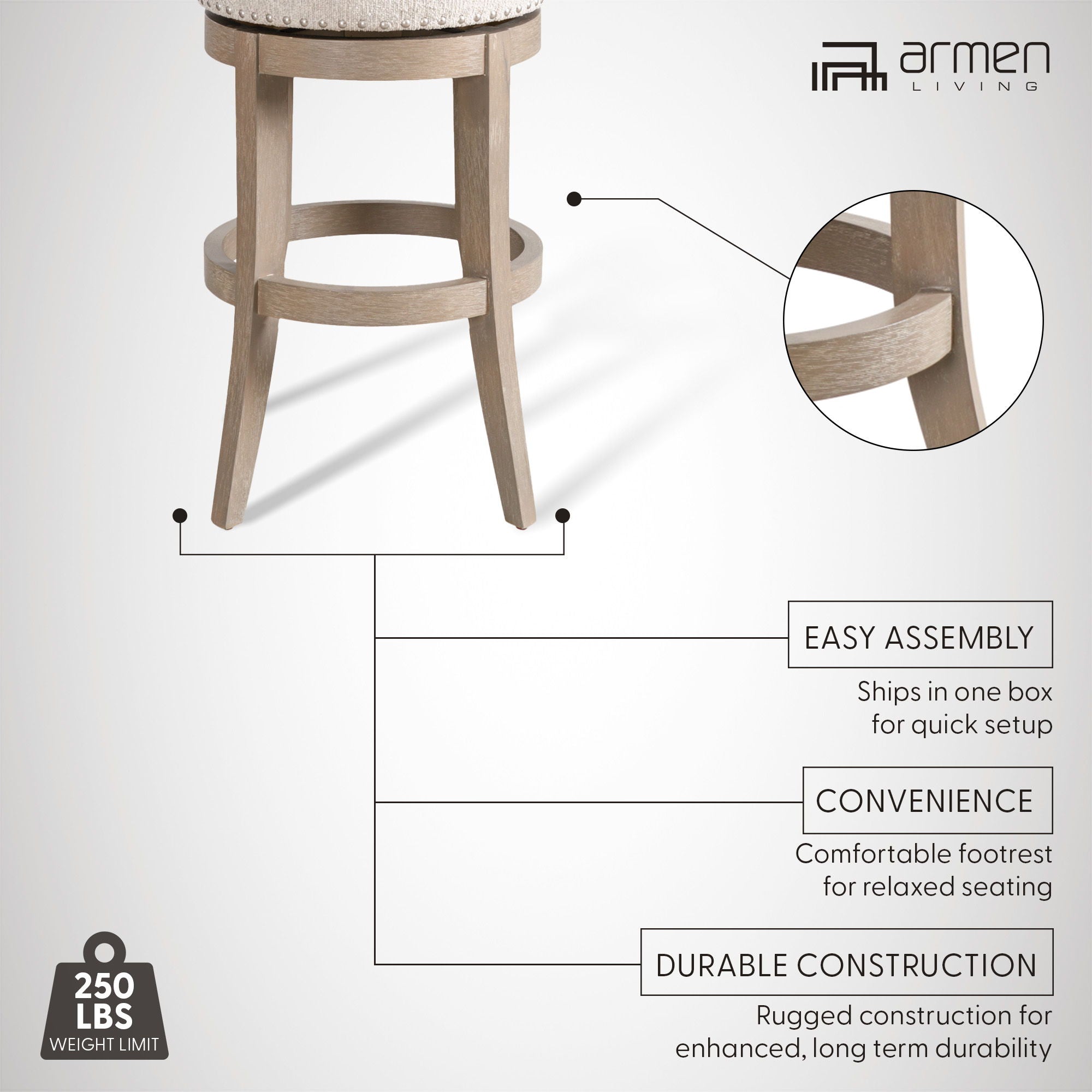 Mystic - Solid Wood Upholstered 26" Counter Height Swivel Barstool