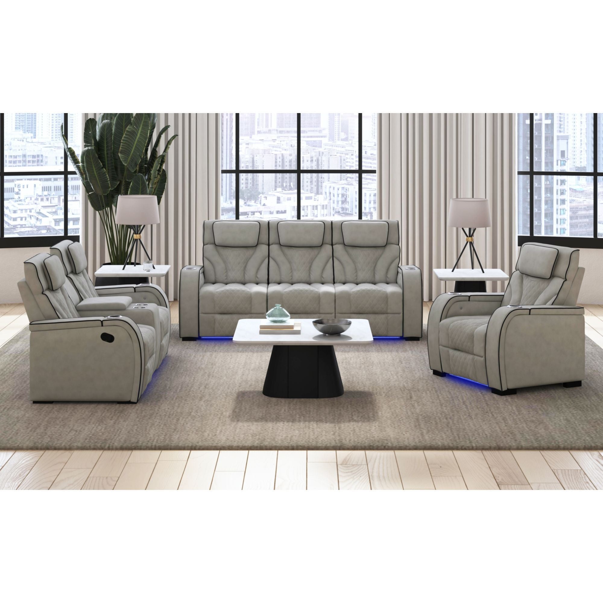 Blitz - Motion Loveseat With Console, And LED