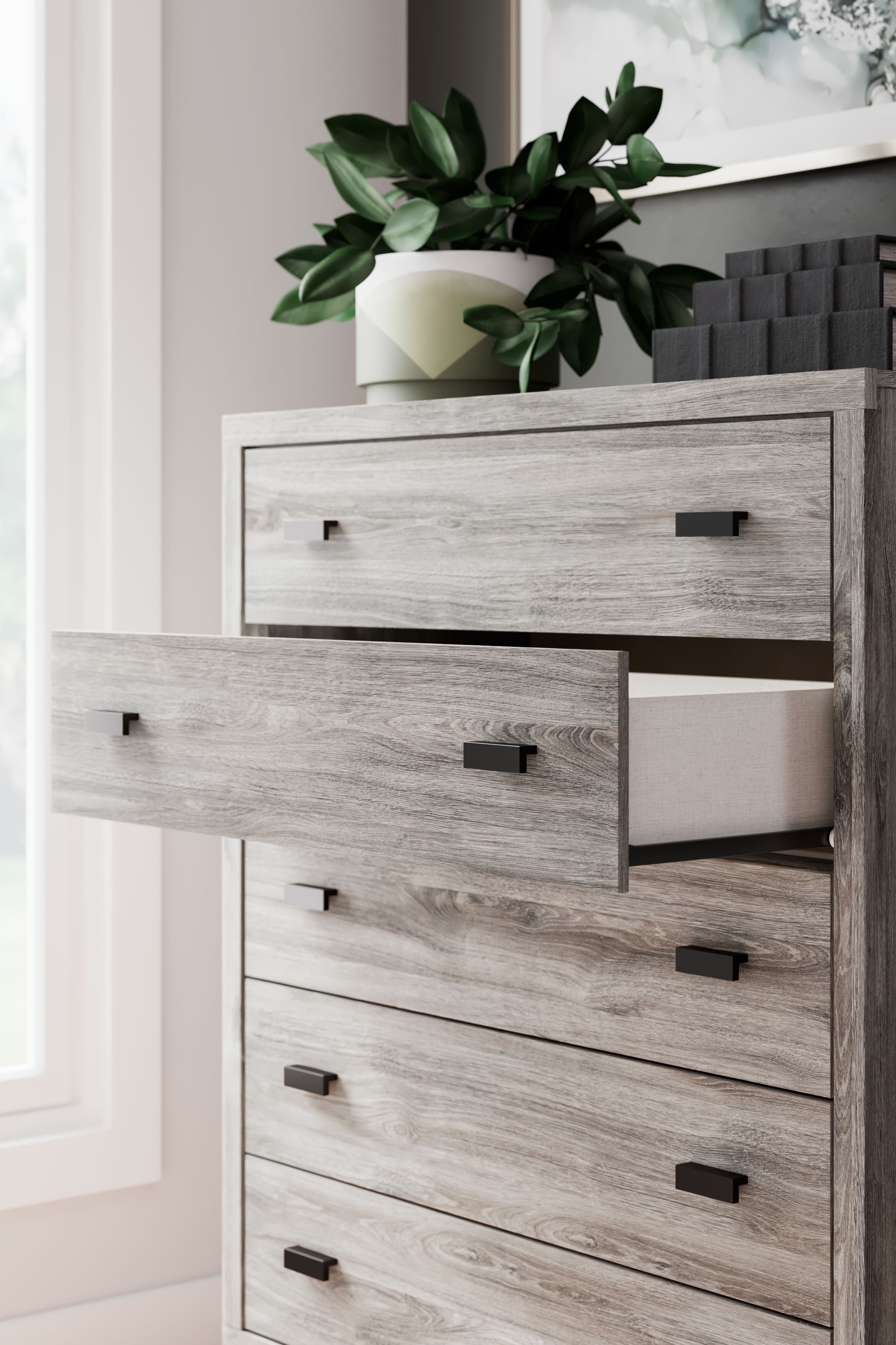 Vessalli - Five Drawer Wide Chest - Black / Gray