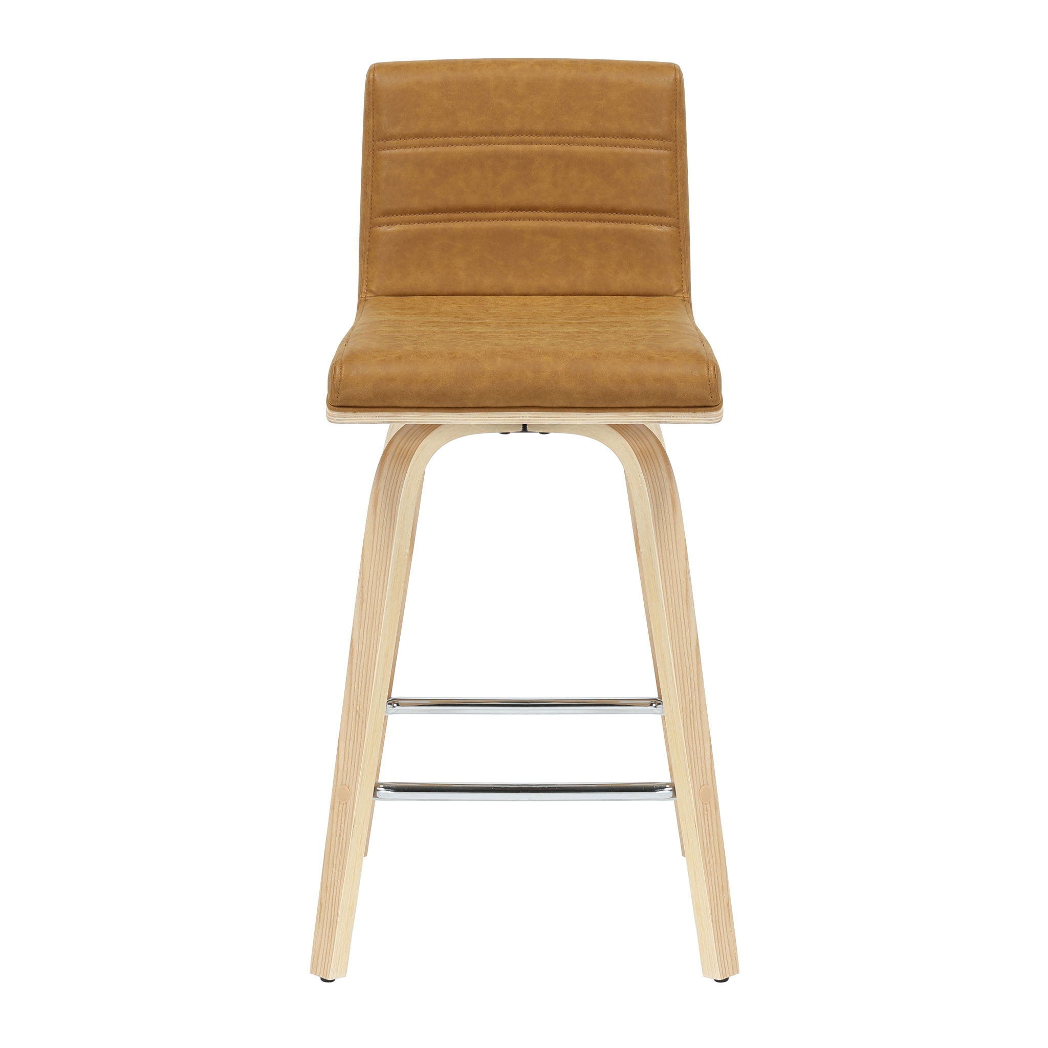 Vienna - 35.5" Swivel Counter Height Square Back Wood Bar Stool With Faux Leather Seat