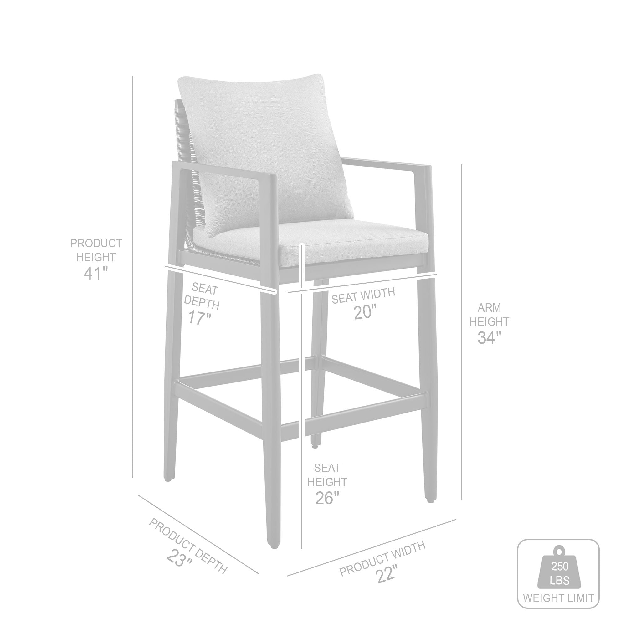 Cayman - Outdoor Patio Counter Height Bar Stool With Cushions - Gray