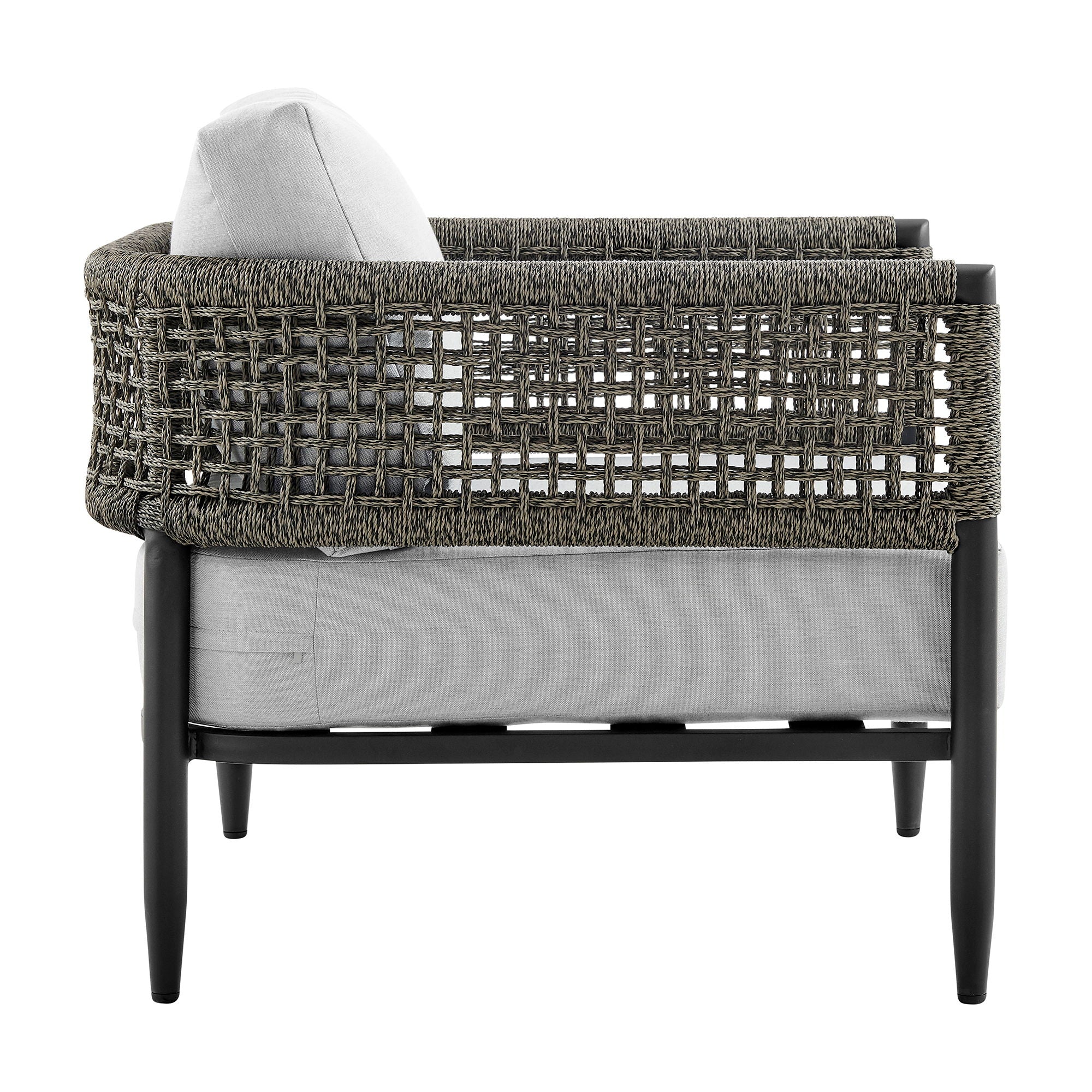 Felicia - 4 Piece Outdoor Aluminum & Rope Conversation Set With Fabric Cushions - Light Gray / Black