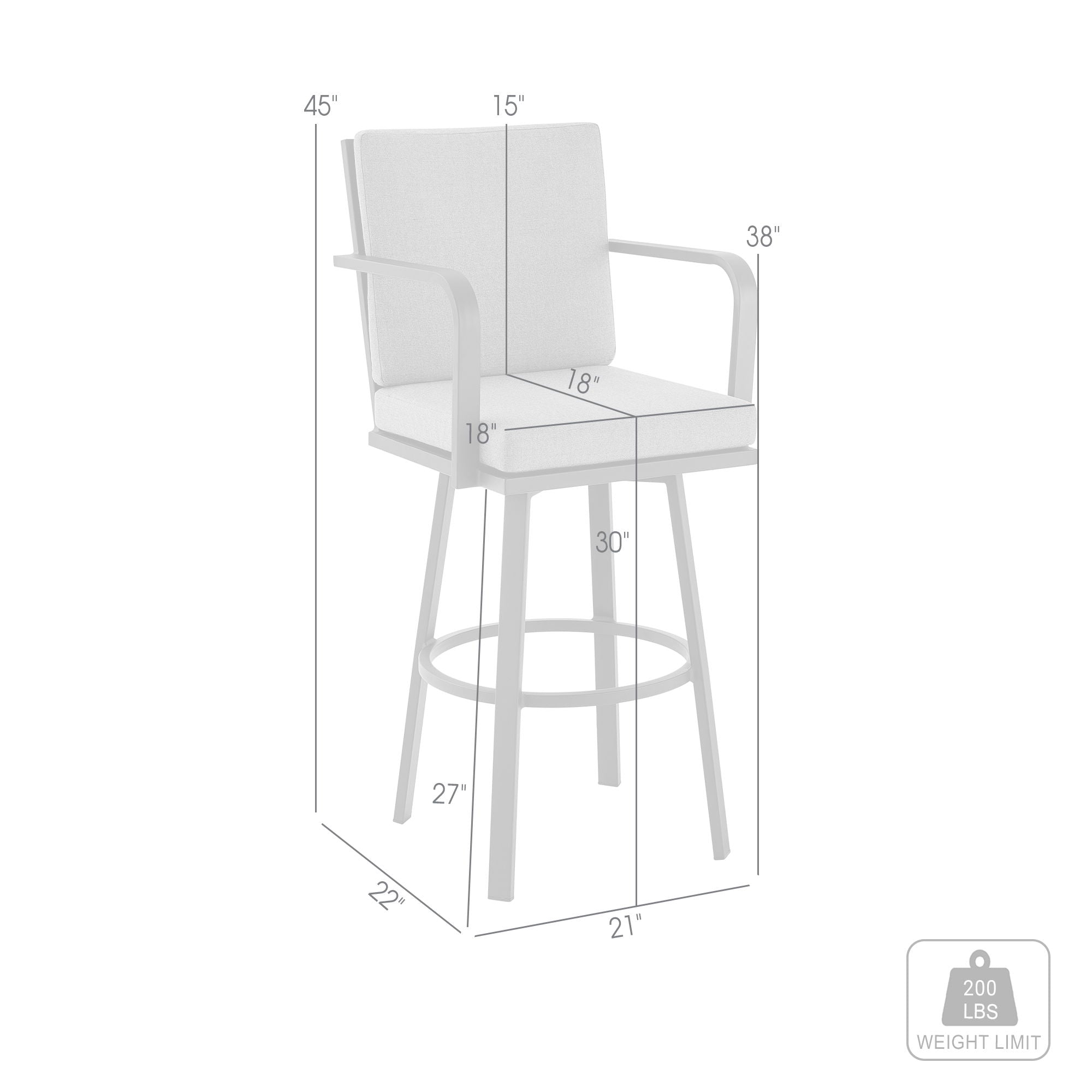 Arnauld - 30" Outdoor Patio Bar Stool With Cushions - Black / Gray