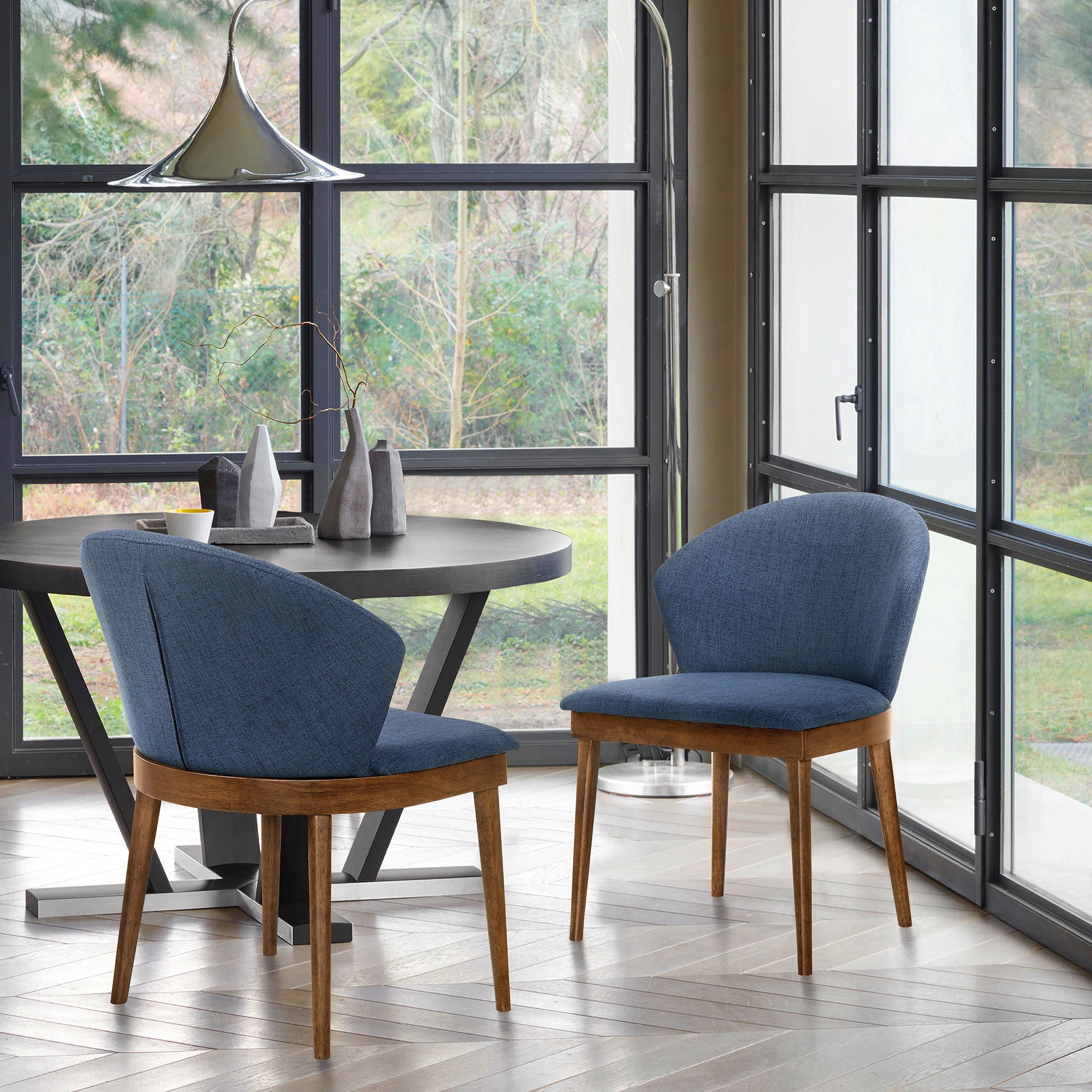 Juno - Dining Side Chairs (Set of 2) - Blue / Walnut