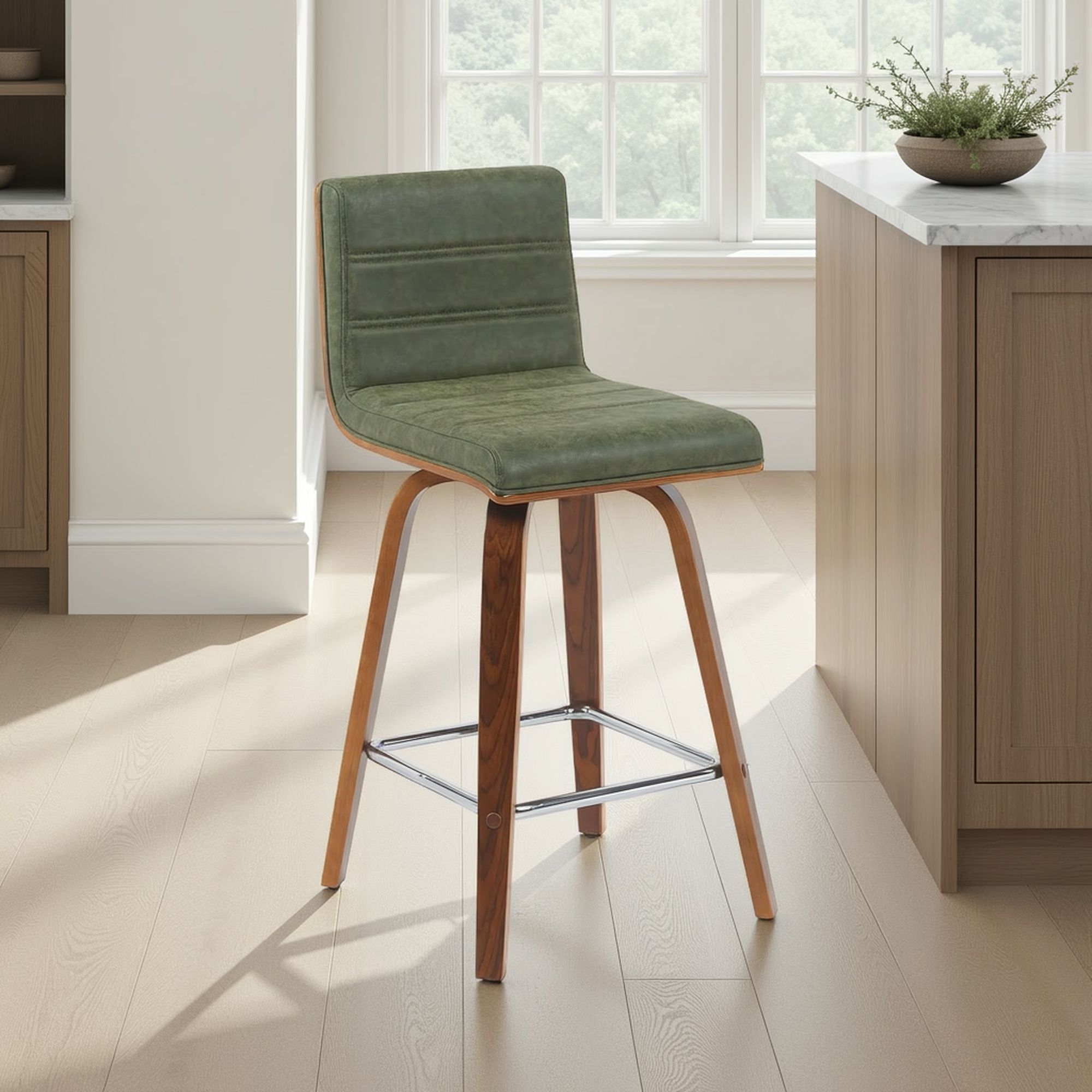 Vienna - Modern Counter Height Swivel Bar Stool - Walnut Finished Wood Frame