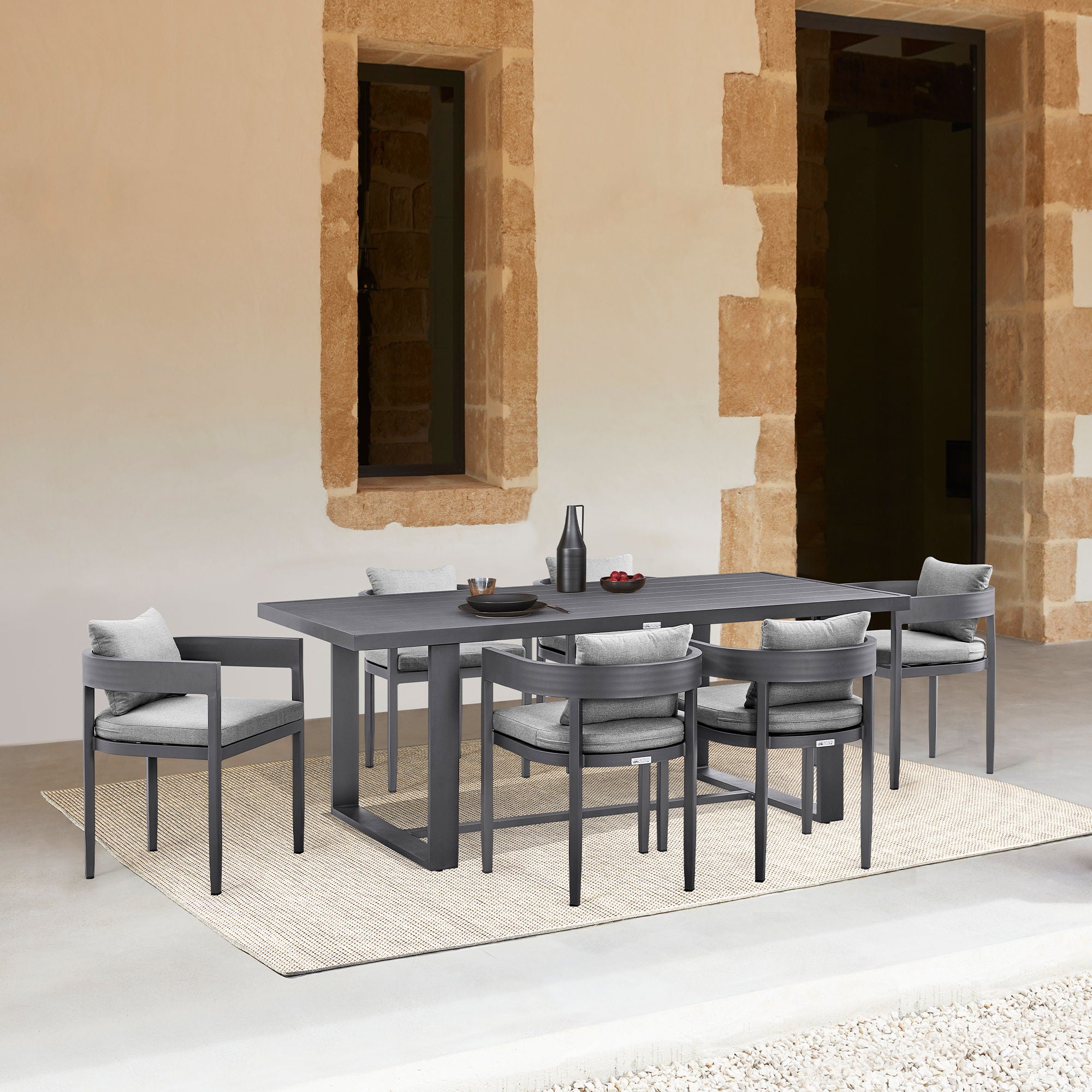 Menorca - Outdoor Patio Dining Chairs In Aluminum With Gray Cushions - (Set Of 2)