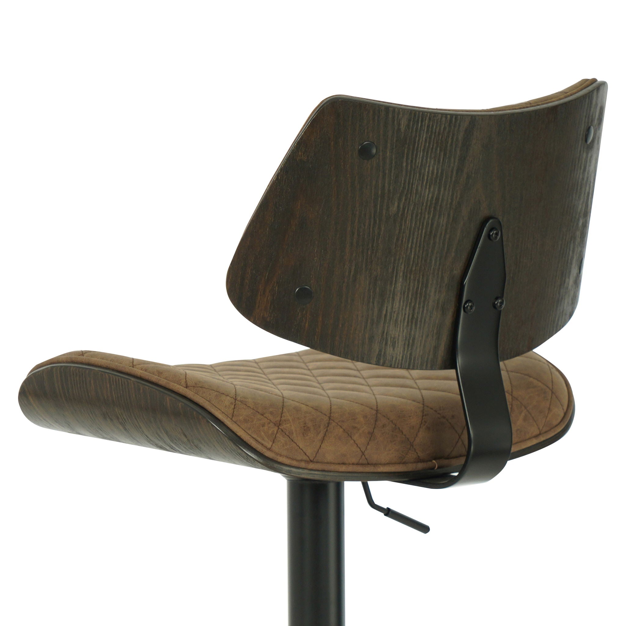 Leland - Adjustable Swivel Curved Back Wood Bar Stool With Faux Leather Seat