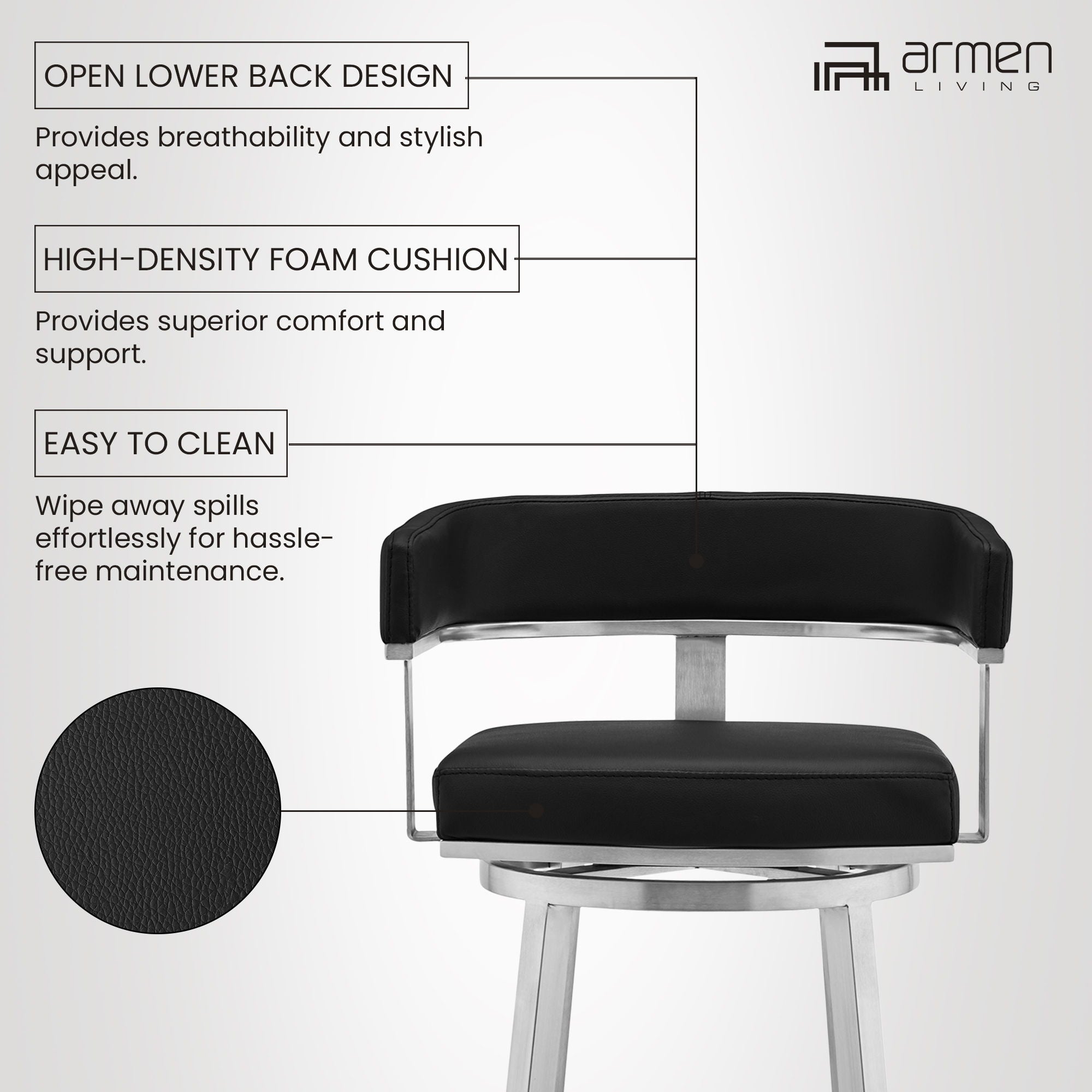 Lorin - Stainless Steel Swivel Bar Stool