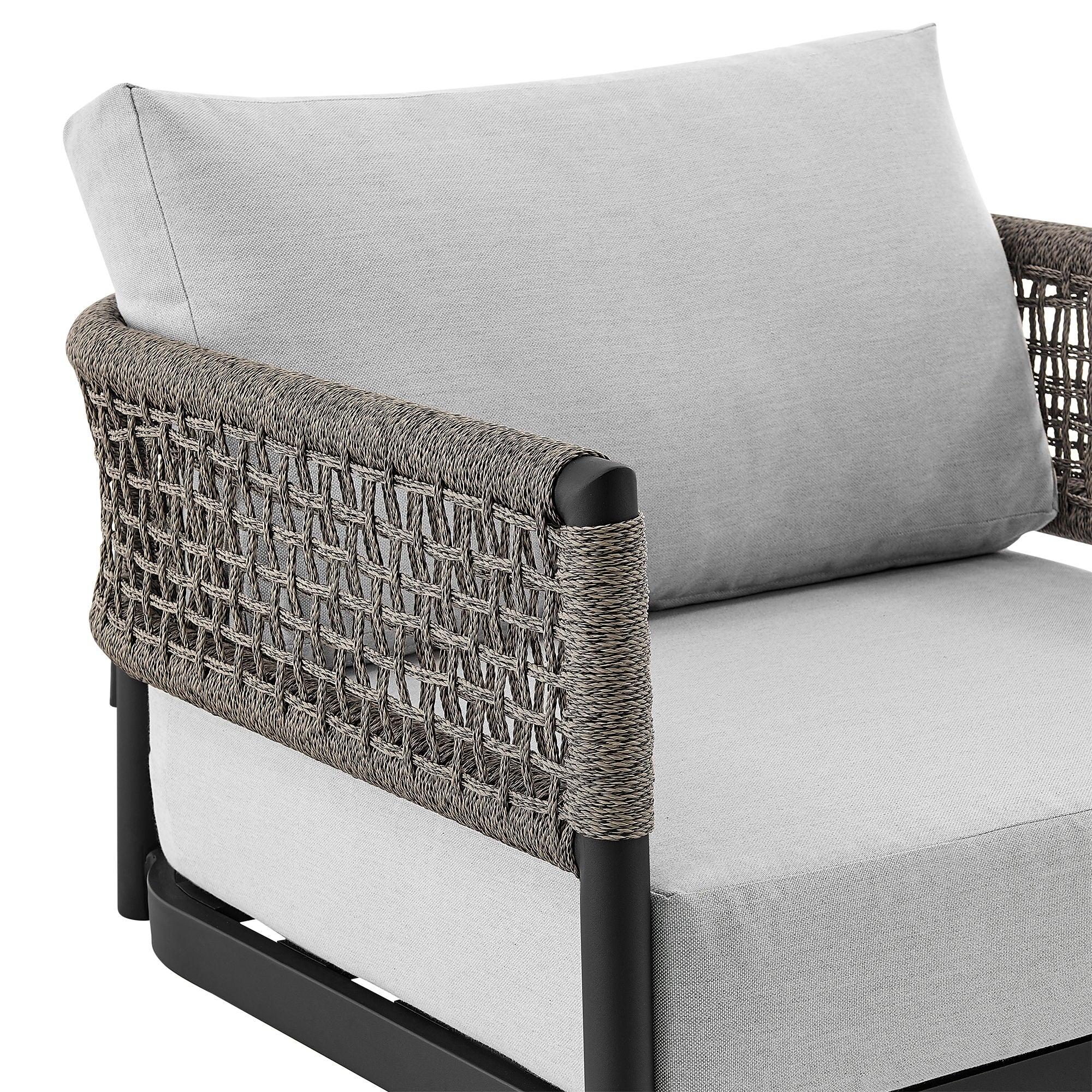 Felicia - And Argiope 3 Piece Patio Outdoor Swivel Seating Set - Black Aluminum With Gray Rope And Cushions
