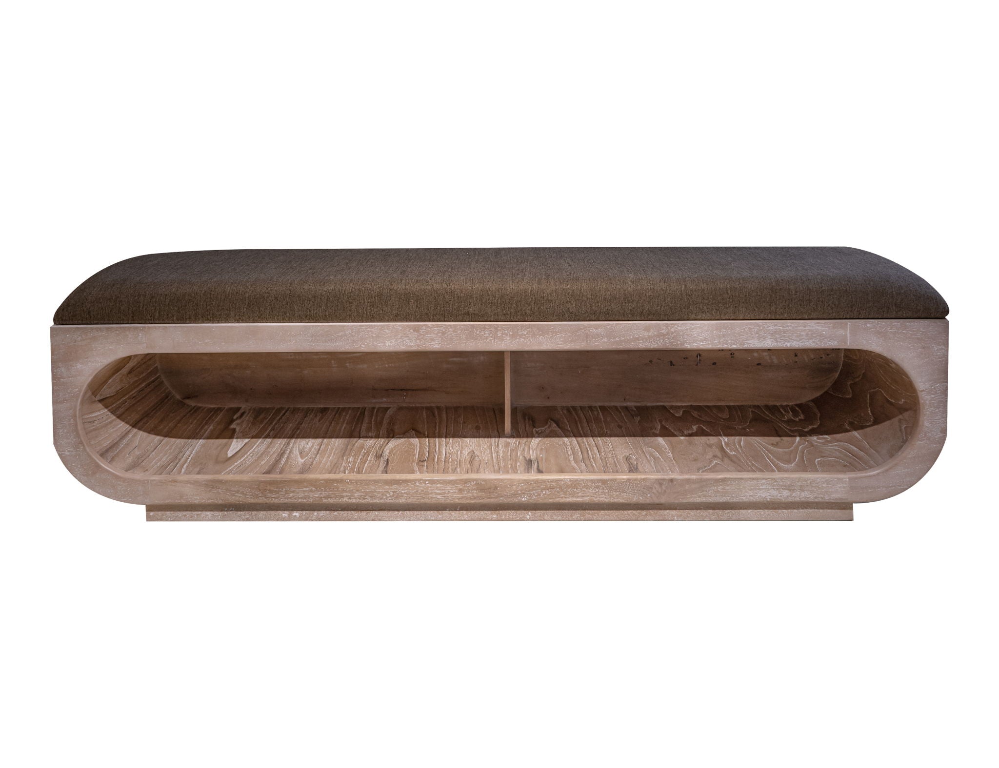 Balam - Wooden Bench With Fabric Cushioned Seat - Ivory White