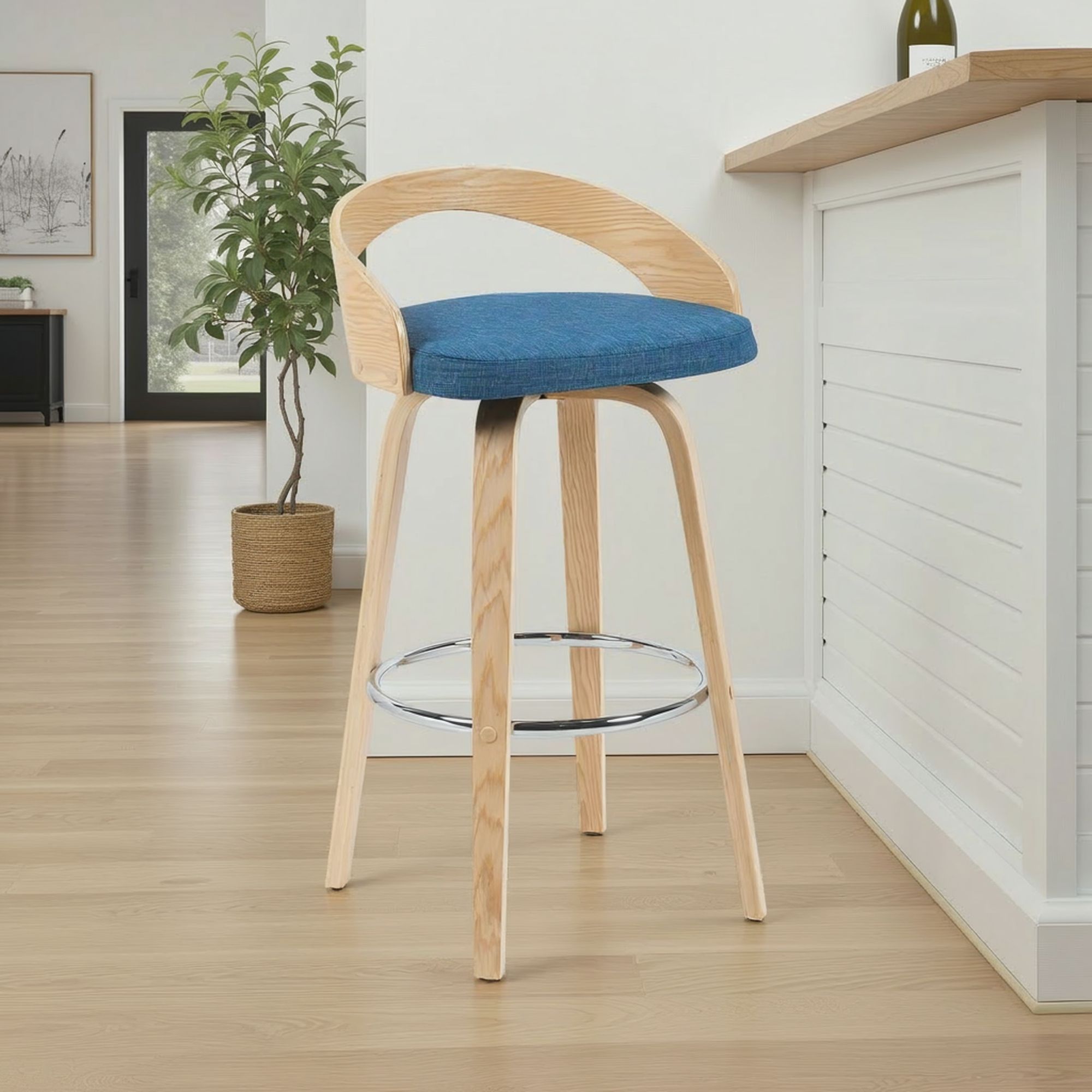 Sonia - Modern Swivel Bar Height Stool - Patterned Oak Wood Finish