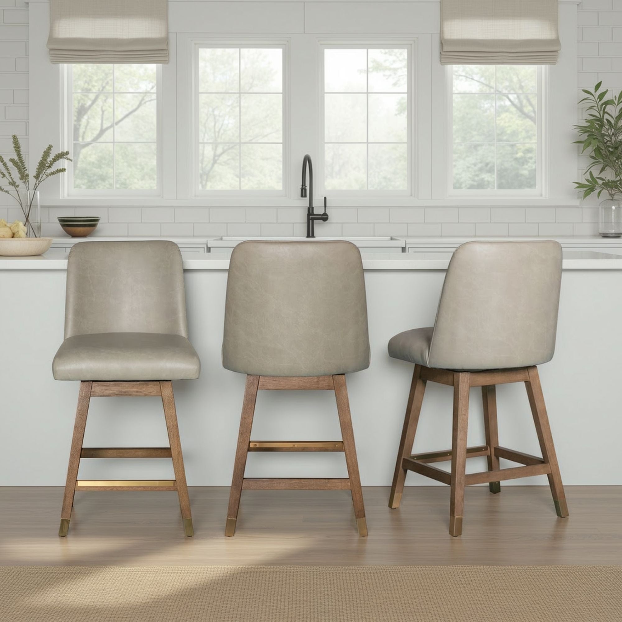 Amelia - Swivel Rubberwood Barstool With Faux Leather Seat
