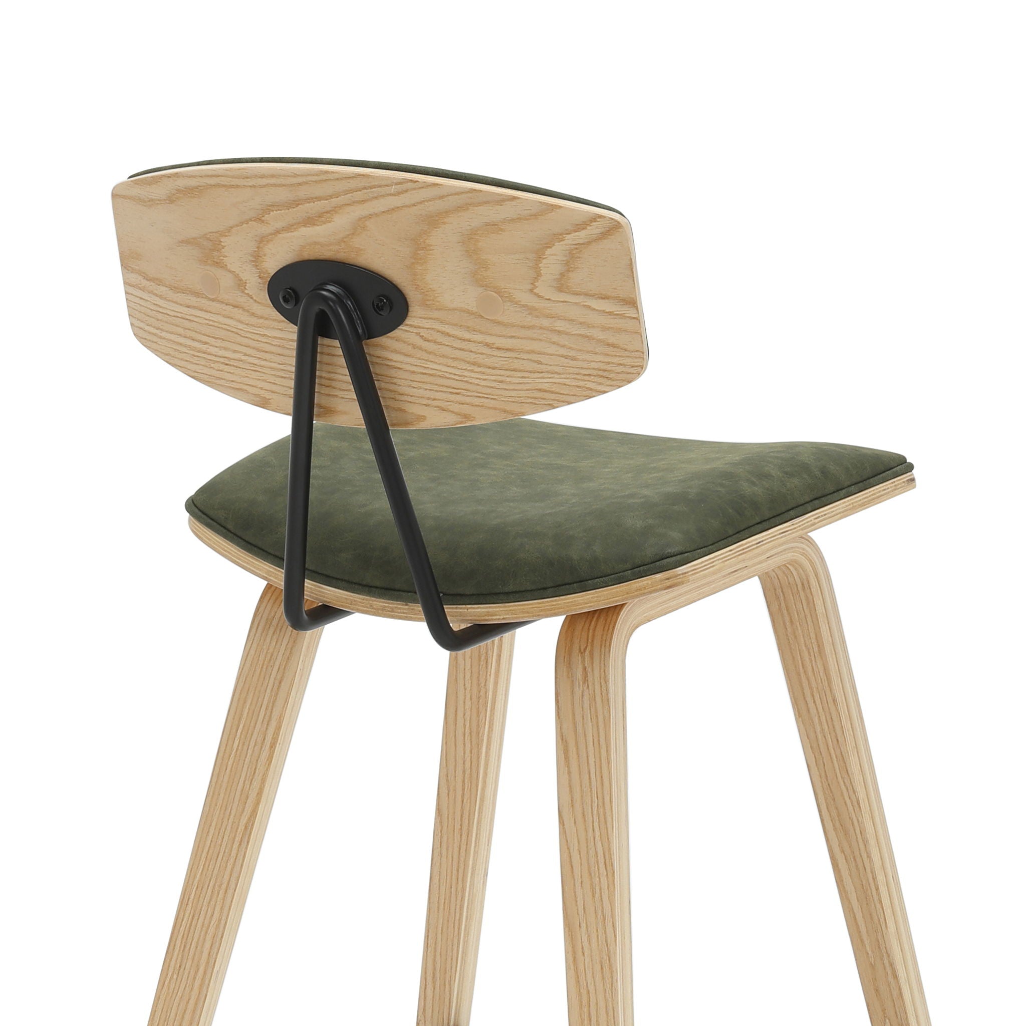 Fox - Counter Height Curved Back Wood Bar Stool With Faux Leather Seat